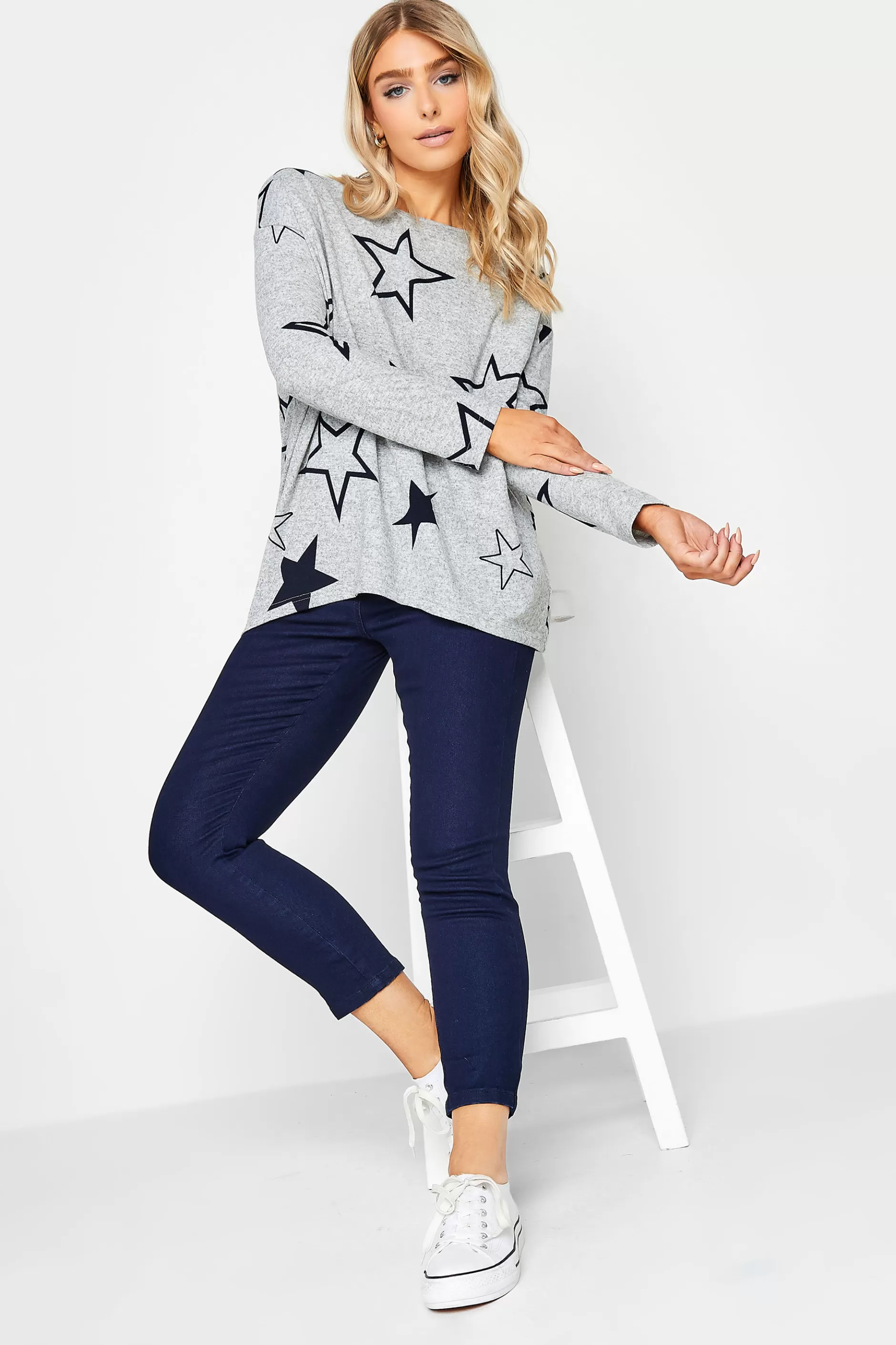 Women M&Co Long Sleeve Tops> Womens Grey Star Print Jumper