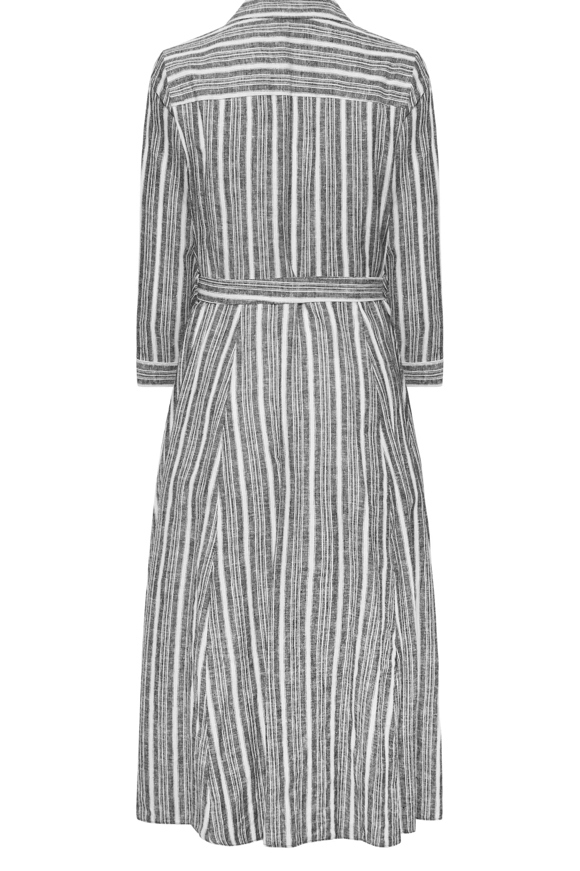 Women M&Co Shirt Dresses> Womens Grey Stripe Button Through Tie Waist Cotton Dress