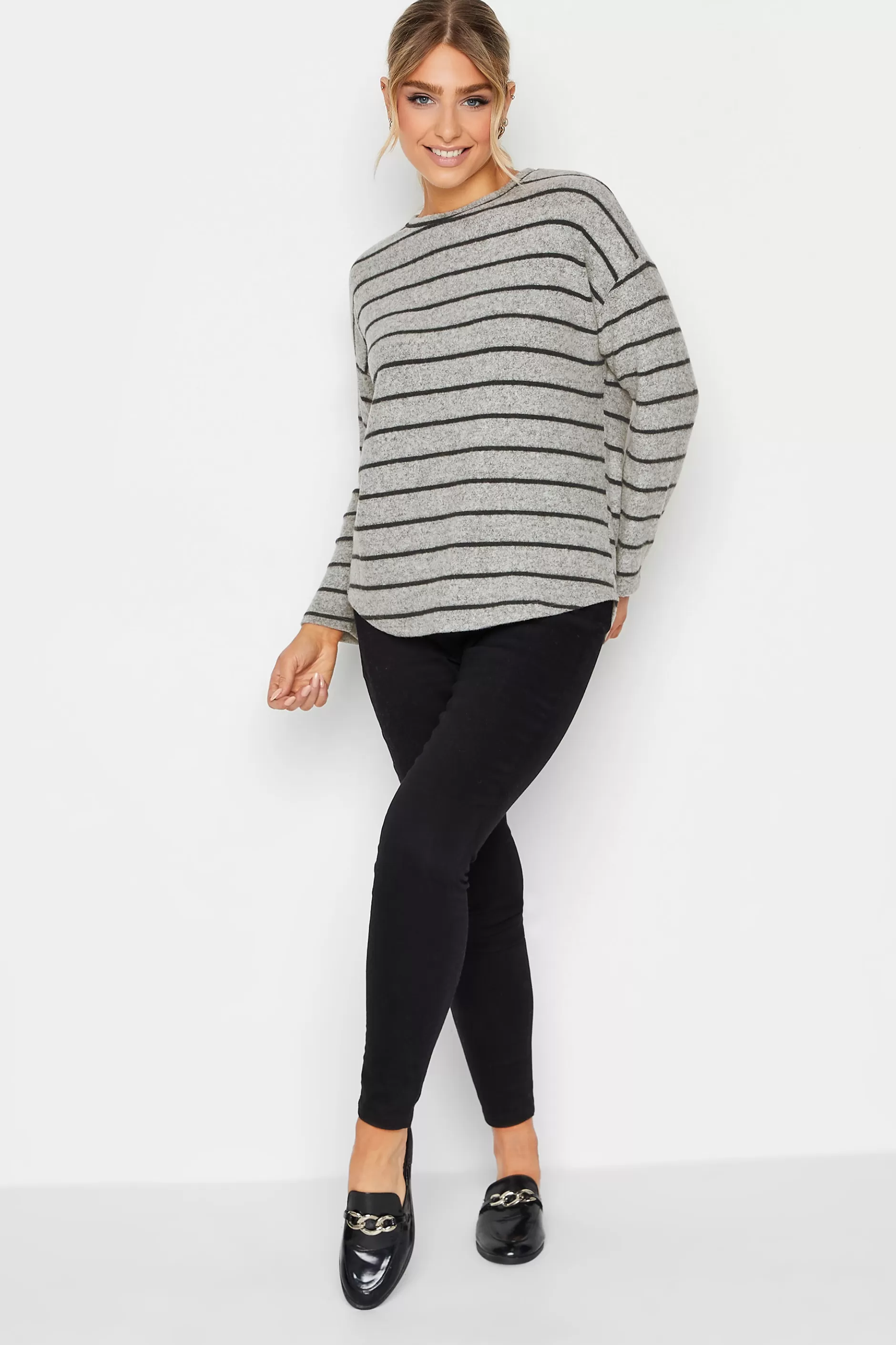 Women M&Co Long Sleeve Tops> Womens Grey Stripe Jumper