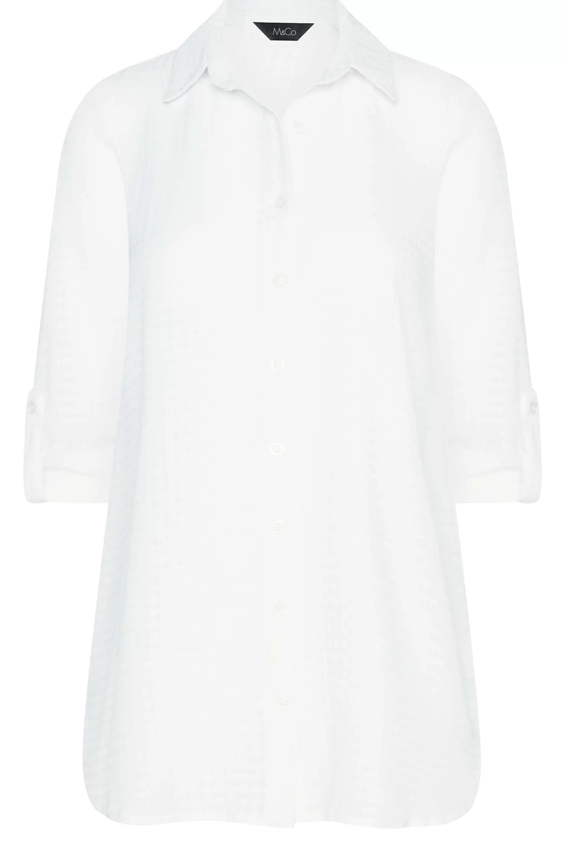 Women M&Co Shirts> Womens Ivory White Dobby Check Tab Sleeve Shirt