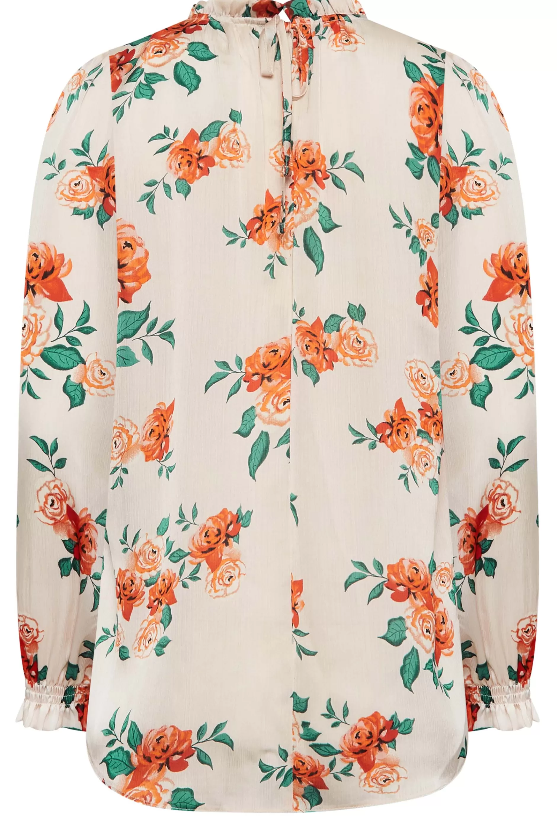 Women M&Co Long Sleeve Tops> Womens Ivory White Floral Print Frill Neck Blouse