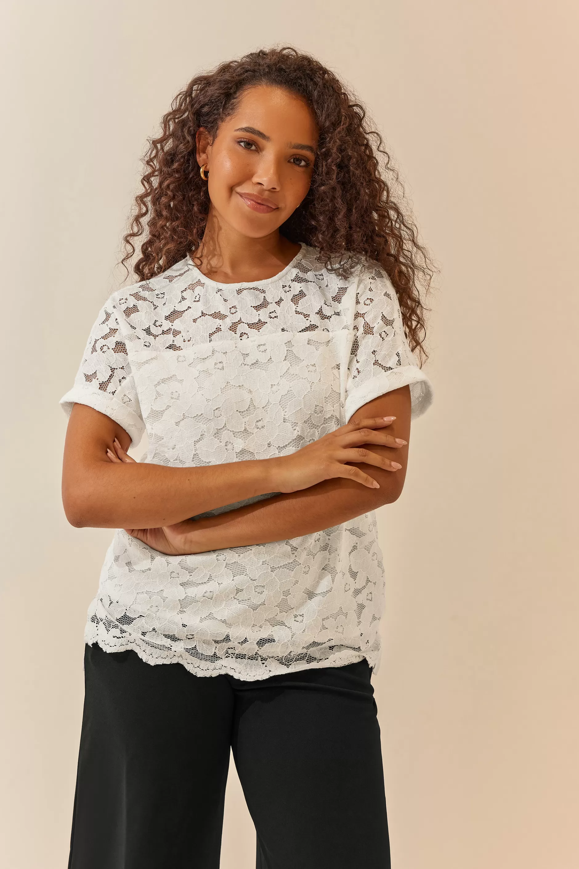 Women M&Co Blouses> Womens Ivory White Lace Blouse