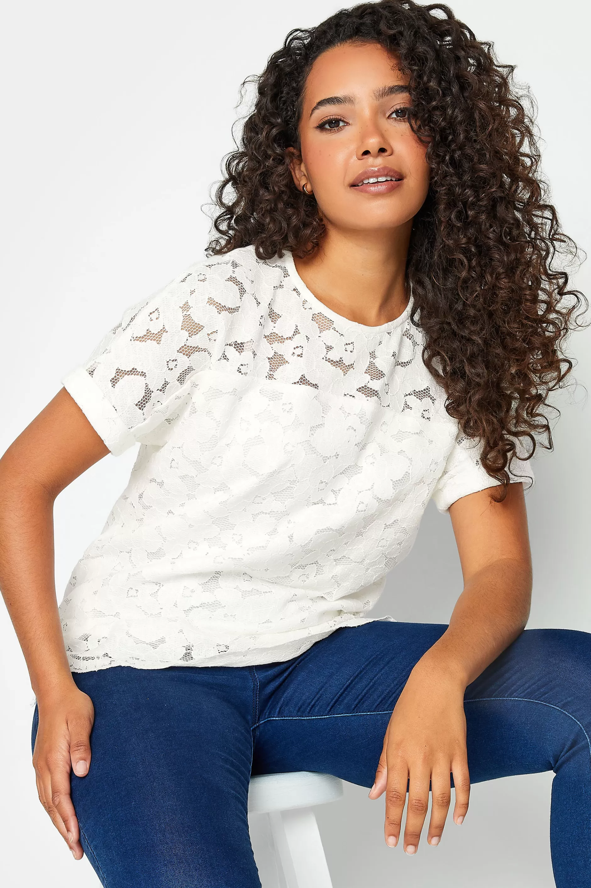 Women M&Co Blouses> Womens Ivory White Lace Blouse