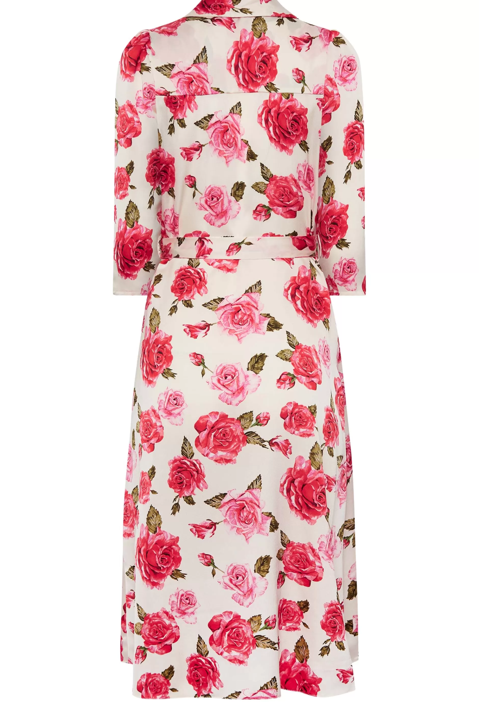Women M&Co Wedding Guest Dresses> Womens Ivory White Rose Print Tie Waist Shirt Dress