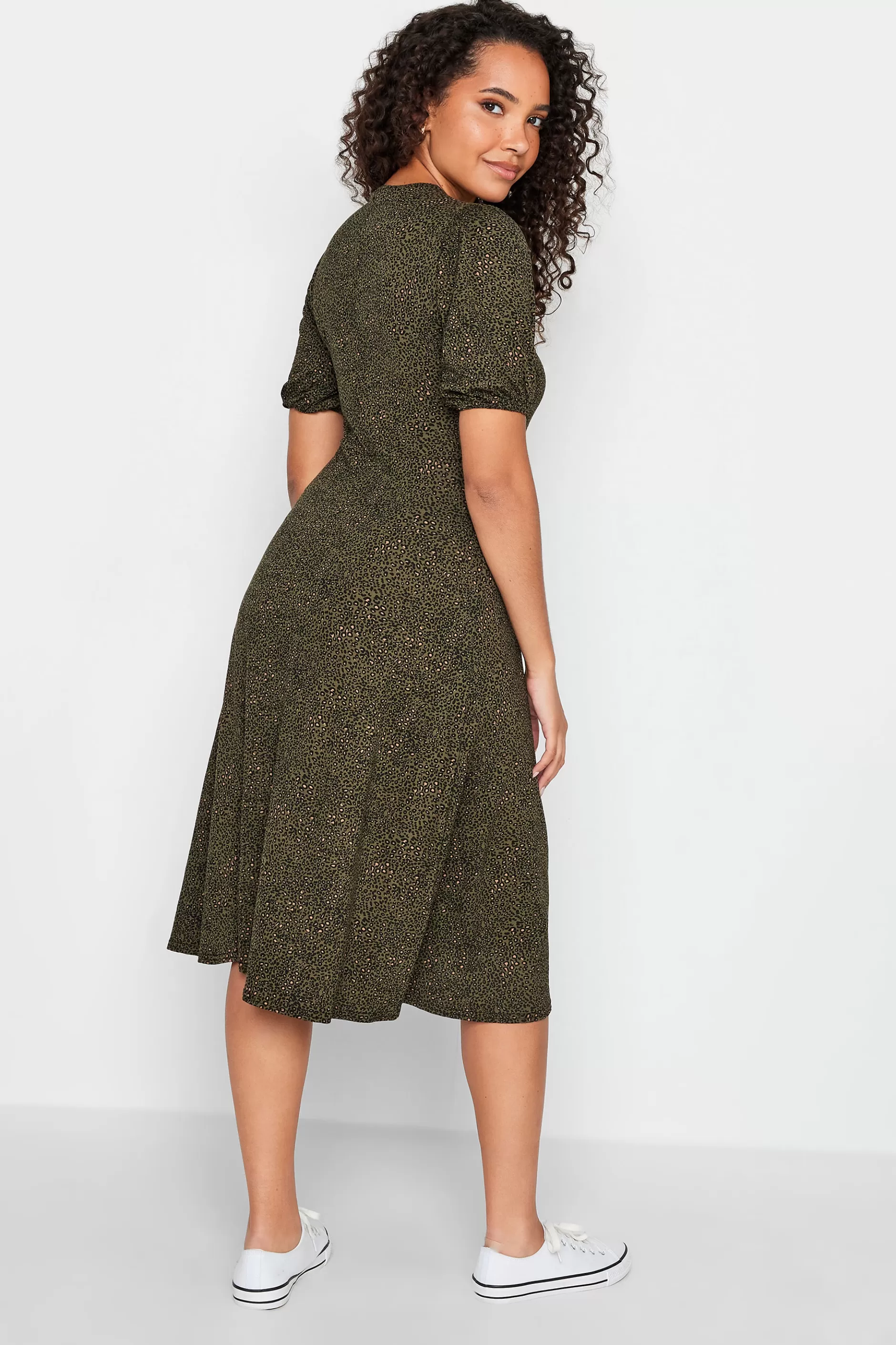 Women M&Co Maxi Dresses> Womens Khaki Green Animal Markings Keyhole Maxi Dress