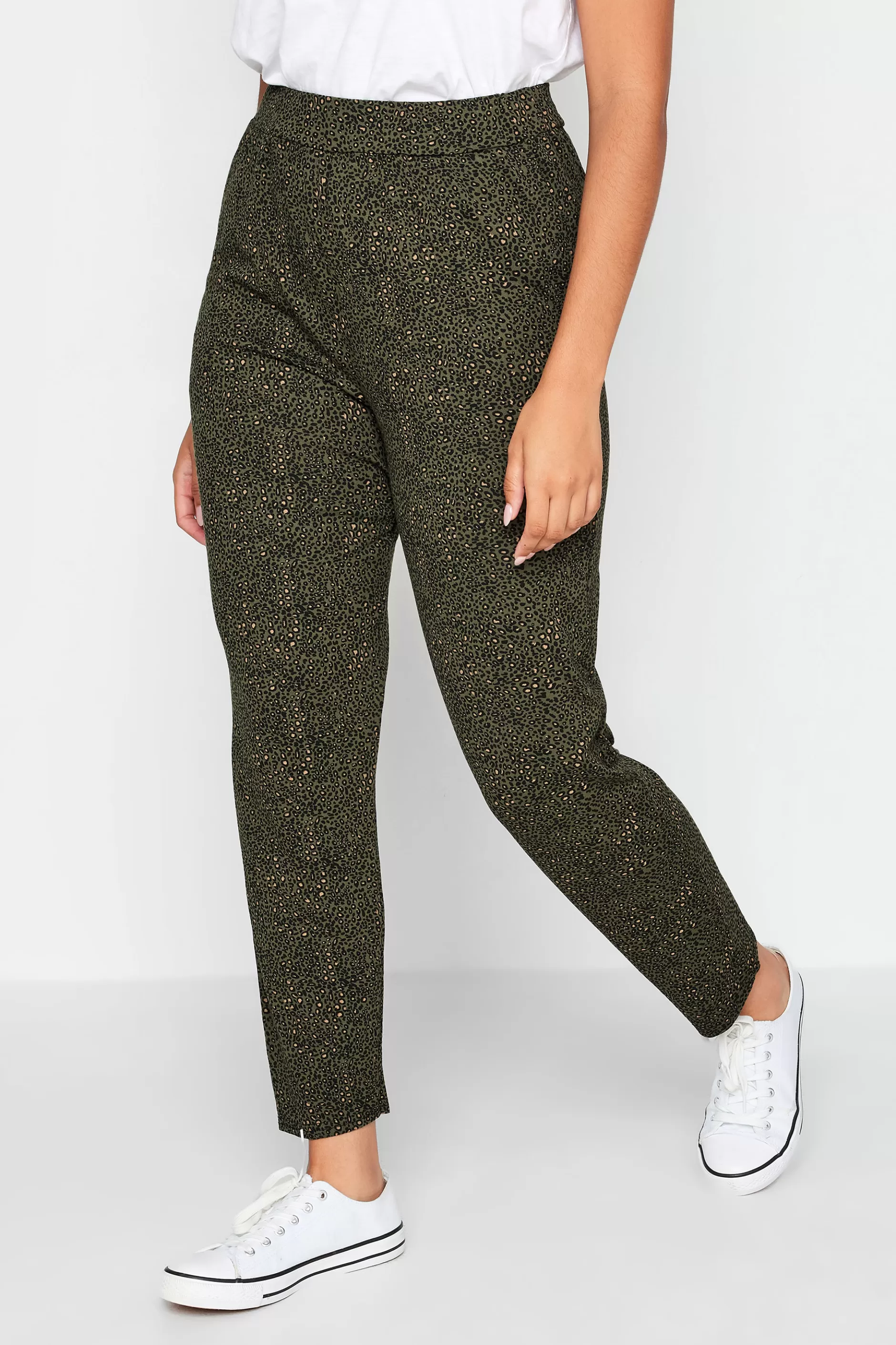 Women M&Co Trousers> Womens Khaki Green Animal Print Harem Trousers