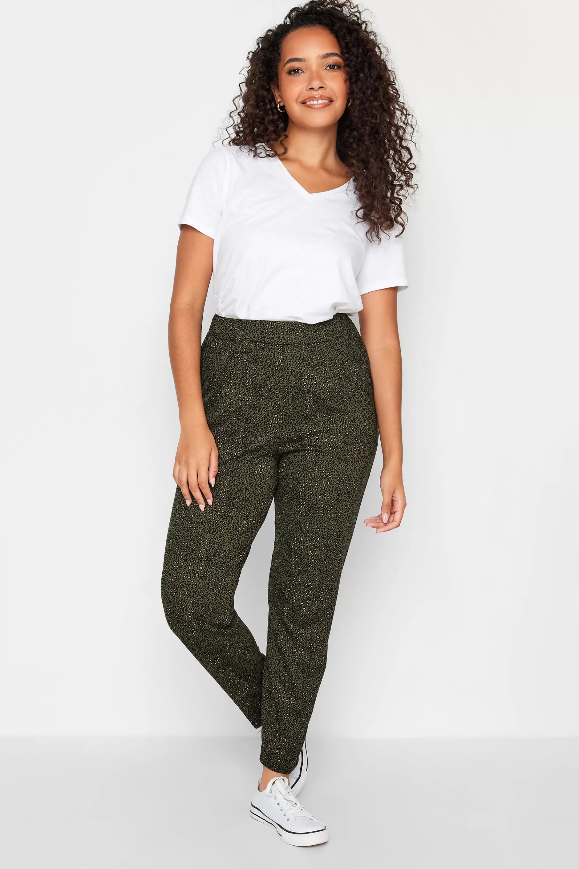 Women M&Co Trousers> Womens Khaki Green Animal Print Harem Trousers