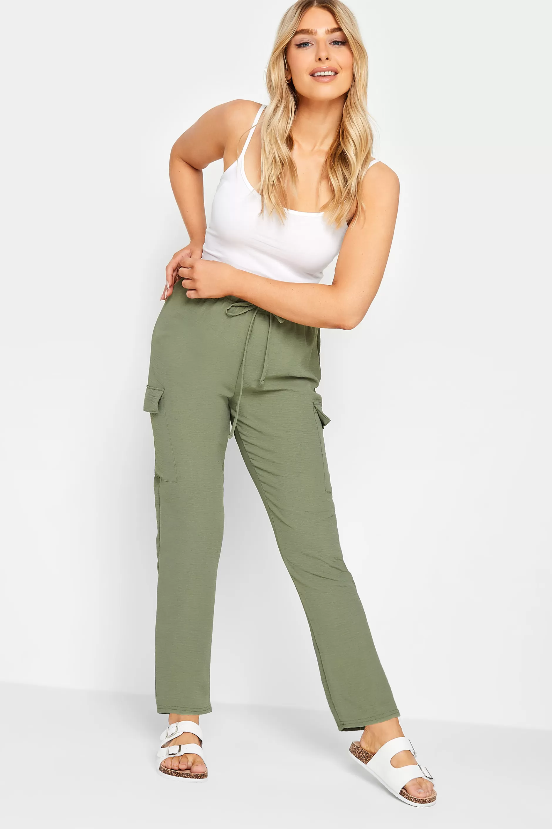 Women M&Co Trousers> Womens Khaki Green Cargo Slim Leg Trousers