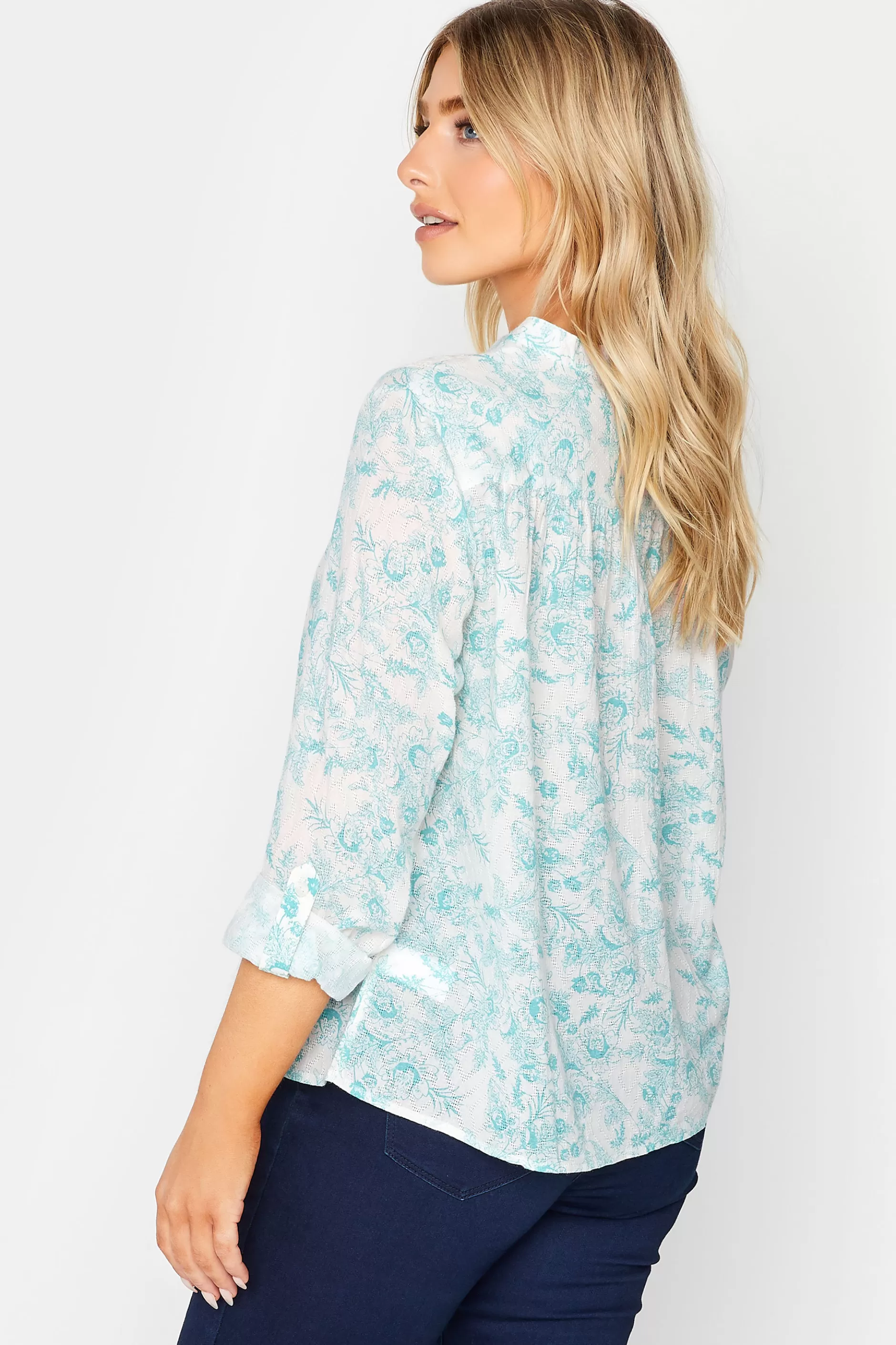 Women M&Co Shirts> Womens Light Blue Floral Lace Detail Shirt