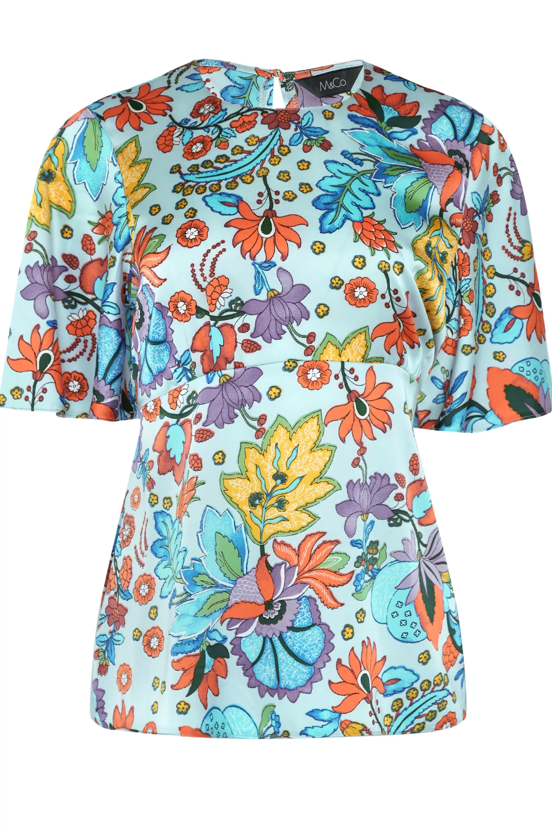 Women M&Co Short Sleeve Tops> Womens Light Blue Floral Tie Back Blouse