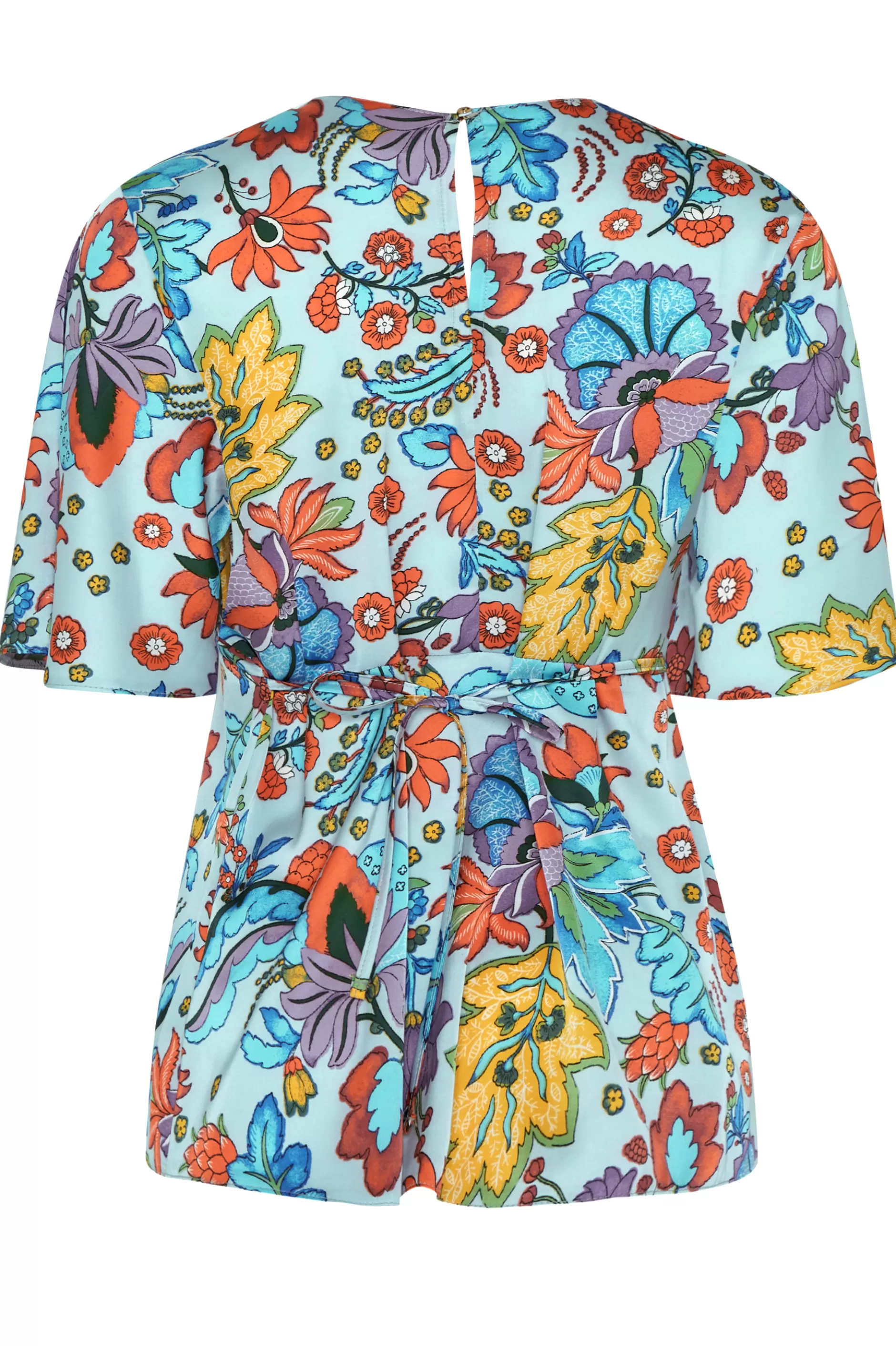 Women M&Co Short Sleeve Tops> Womens Light Blue Floral Tie Back Blouse