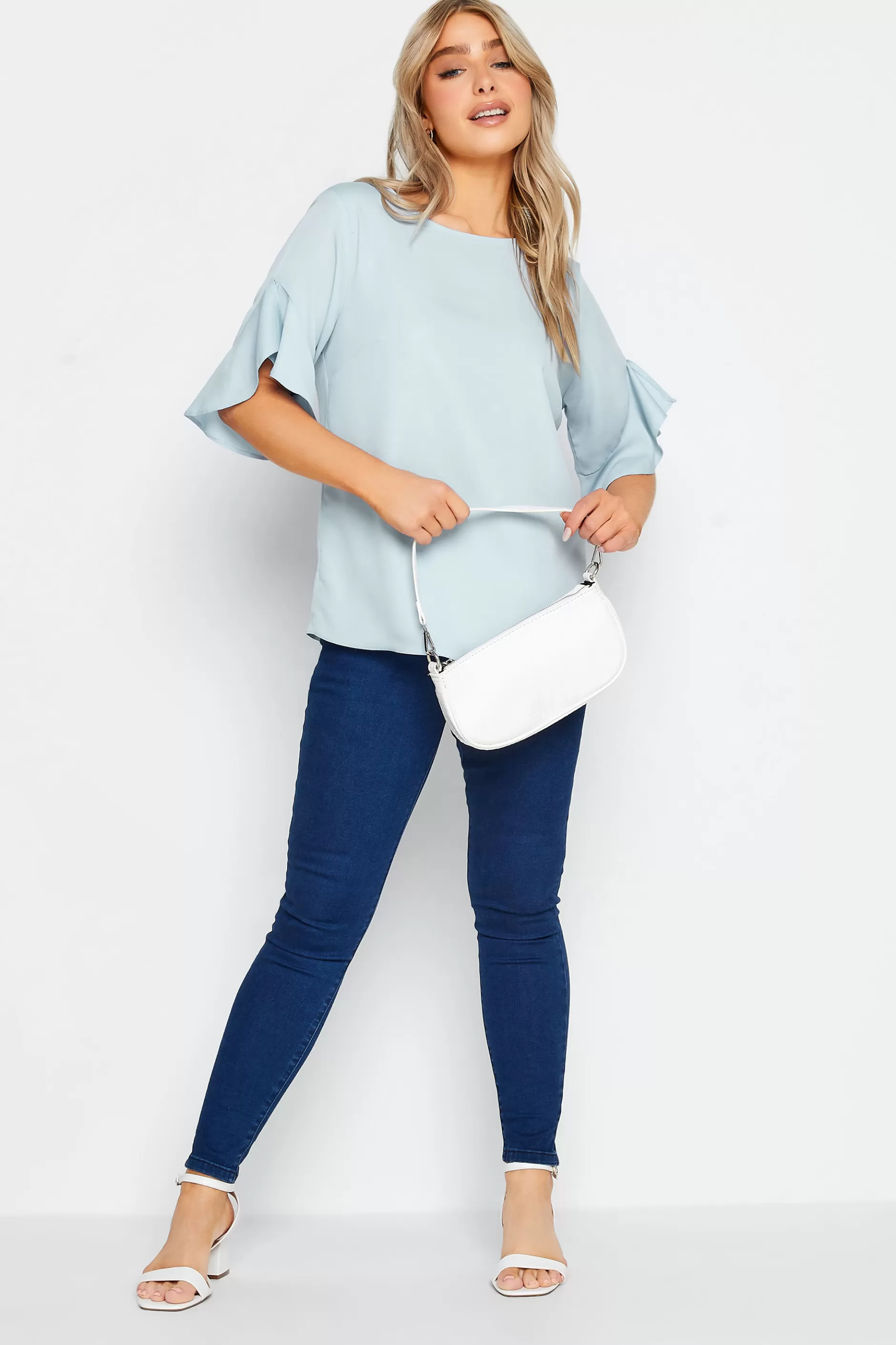 Women M&Co Short Sleeve Tops> Womens Light Blue Frill Sleeve Blouse