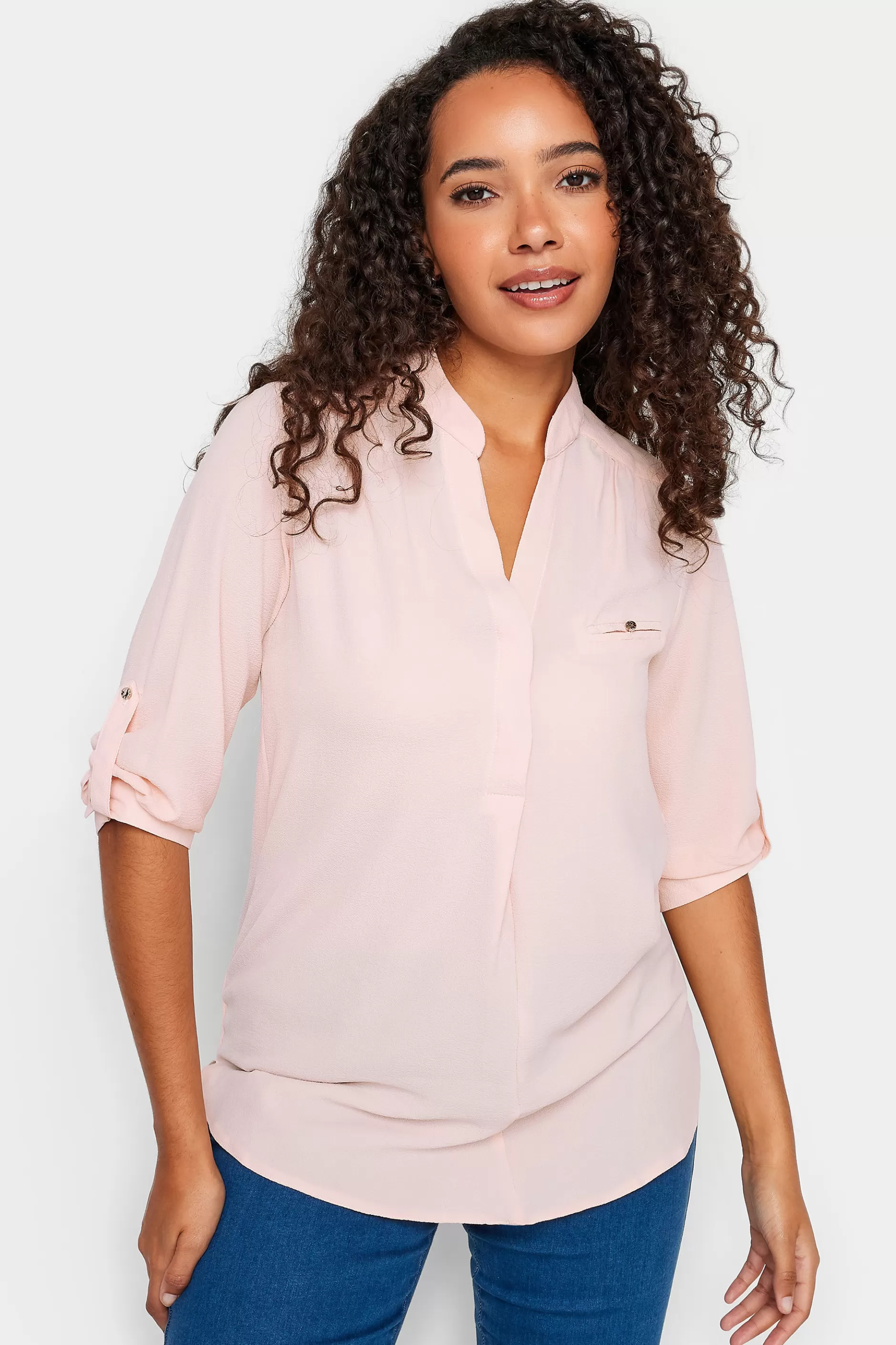 Women M&Co Shirts> Womens Light Pink Tab Sleeve Blouse