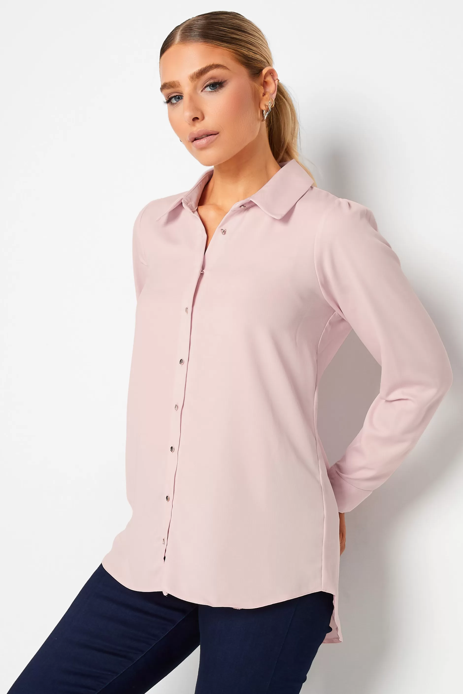 Women M&Co Shirts> Womens Light Pink Tie Back Tunic Shirt