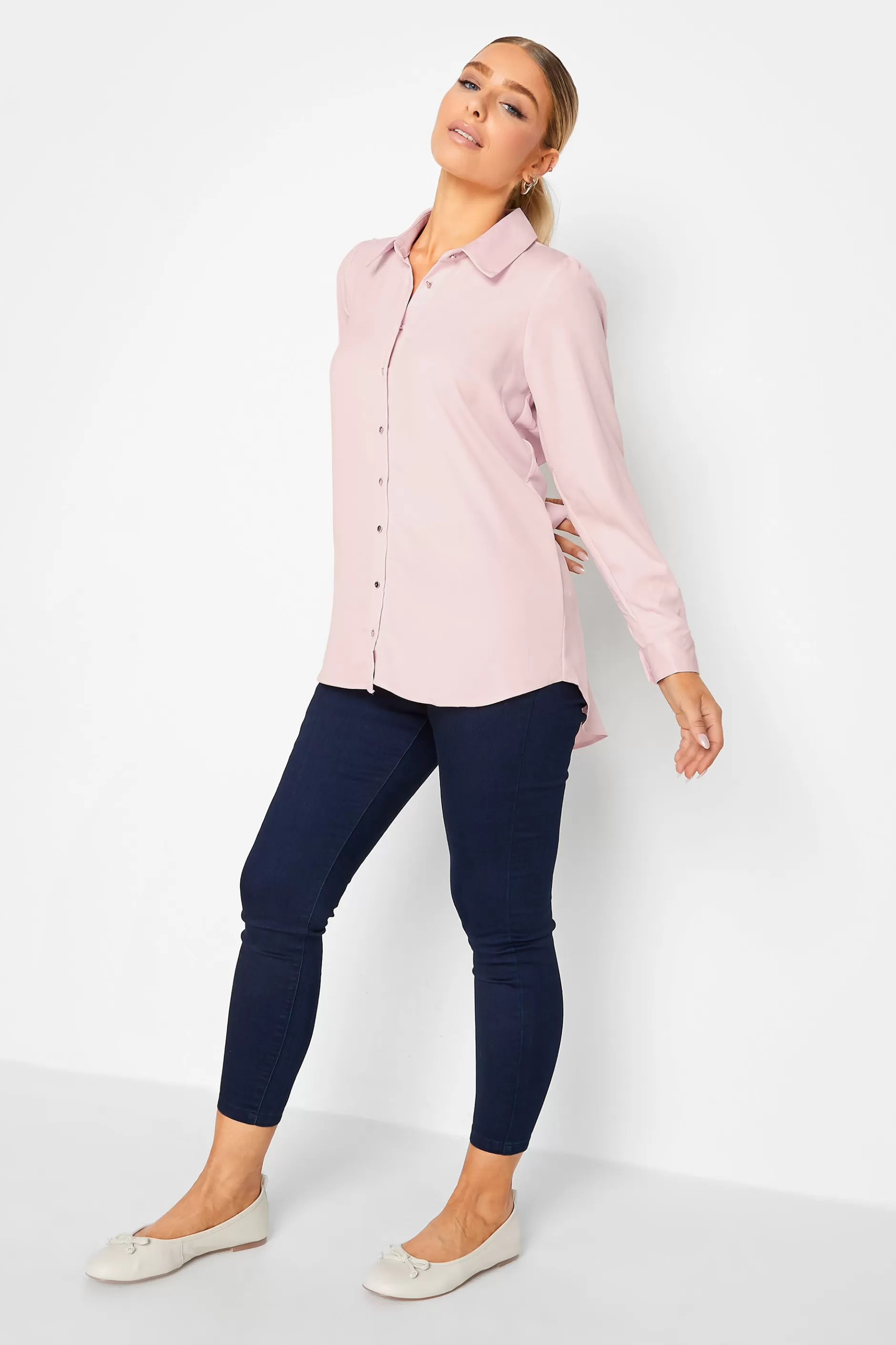 Women M&Co Shirts> Womens Light Pink Tie Back Tunic Shirt