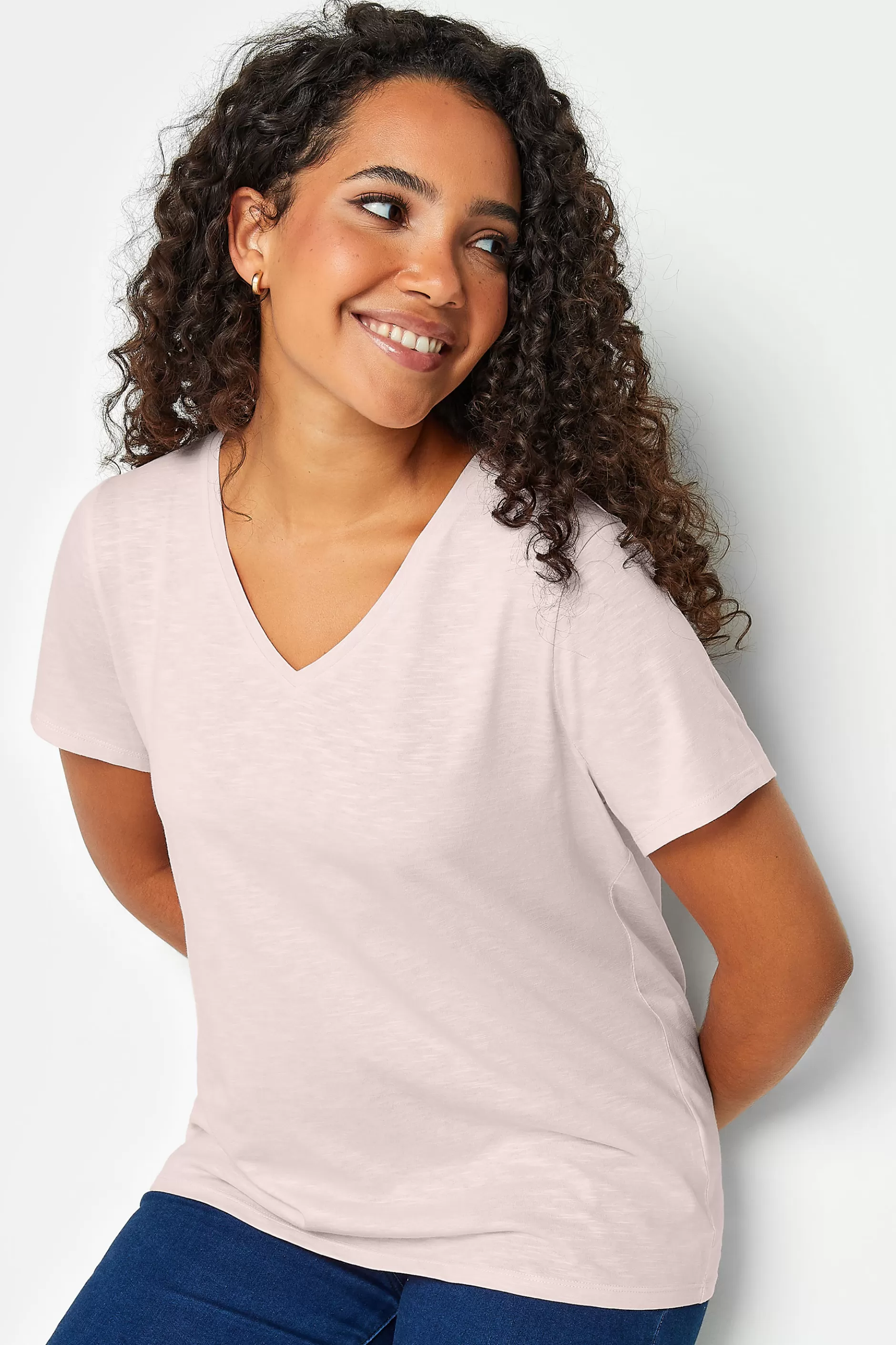 Women M&Co T-Shirts> Womens Light Pink V-Neck Cotton T-Shirt