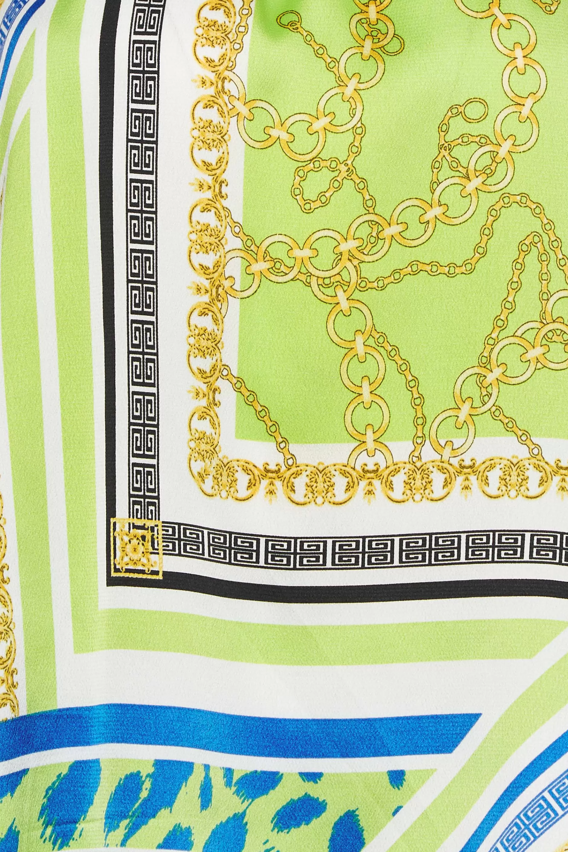 Women M&Co Short Sleeve Tops> Womens Lime Green Scarf Print Halter Neck Blouse