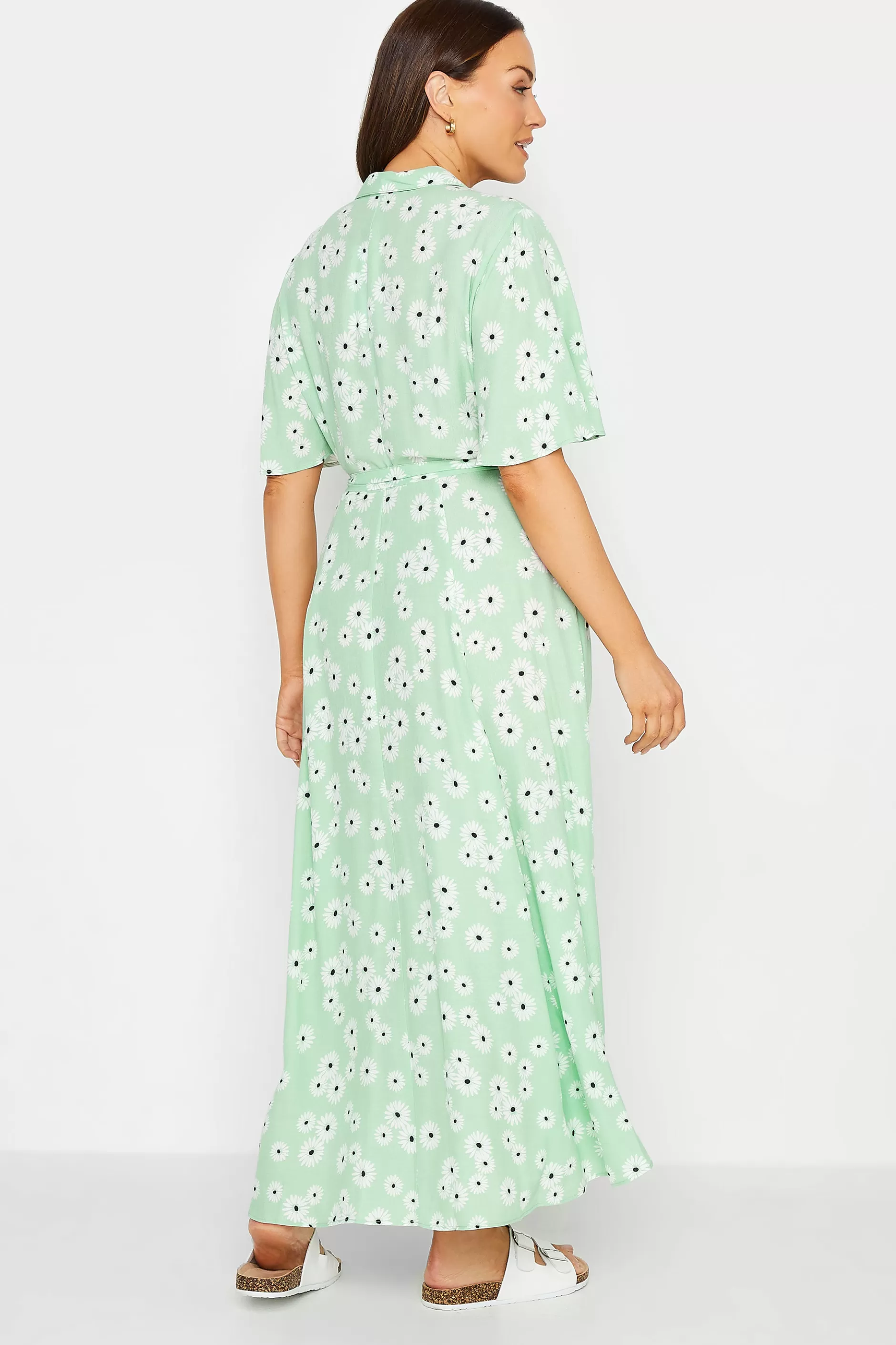 Women M&Co Shirt Dresses> Womens Mint Green Daisy Print Maxi Shirt Dress