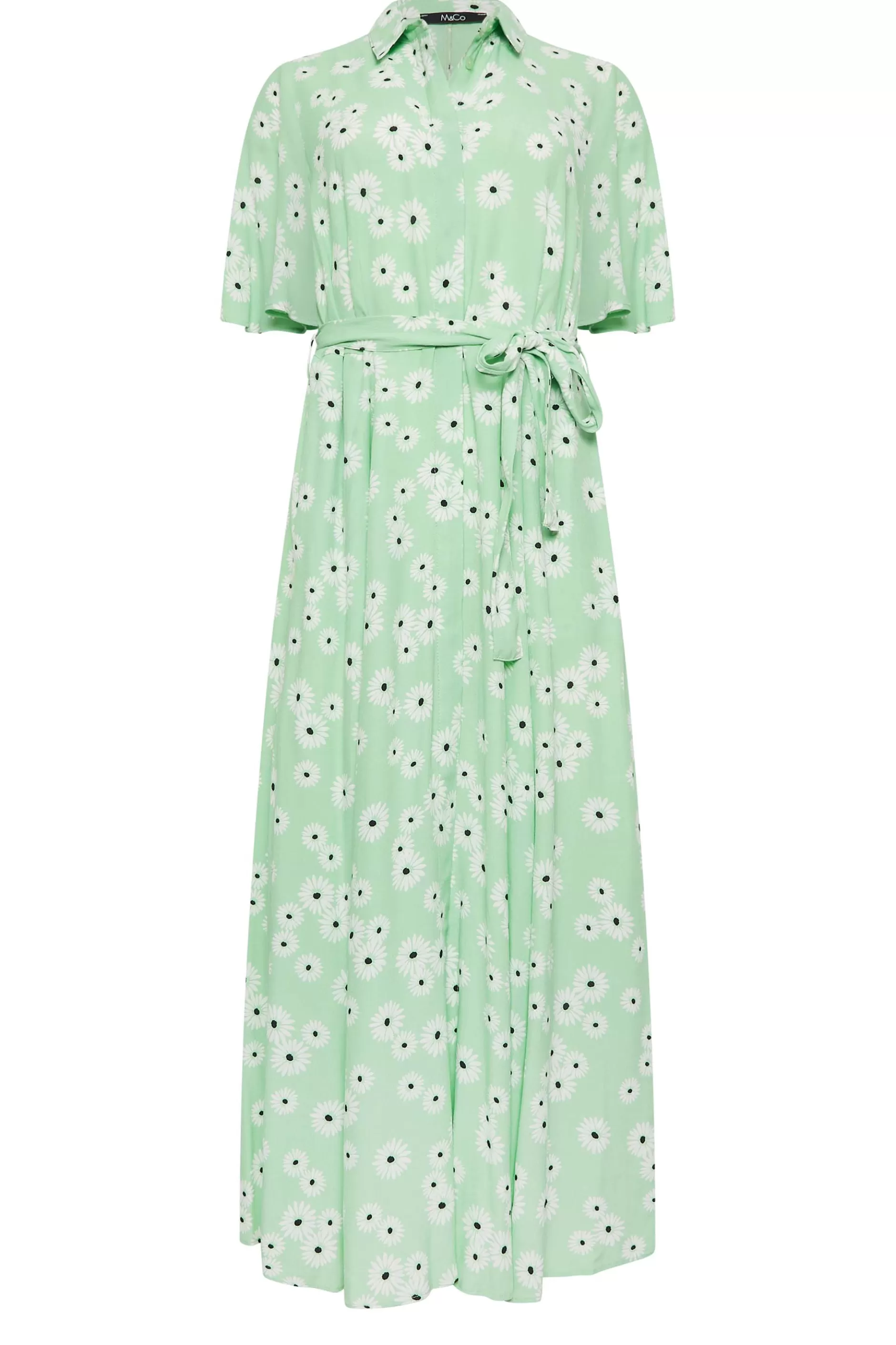 Women M&Co Shirt Dresses> Womens Mint Green Daisy Print Maxi Shirt Dress