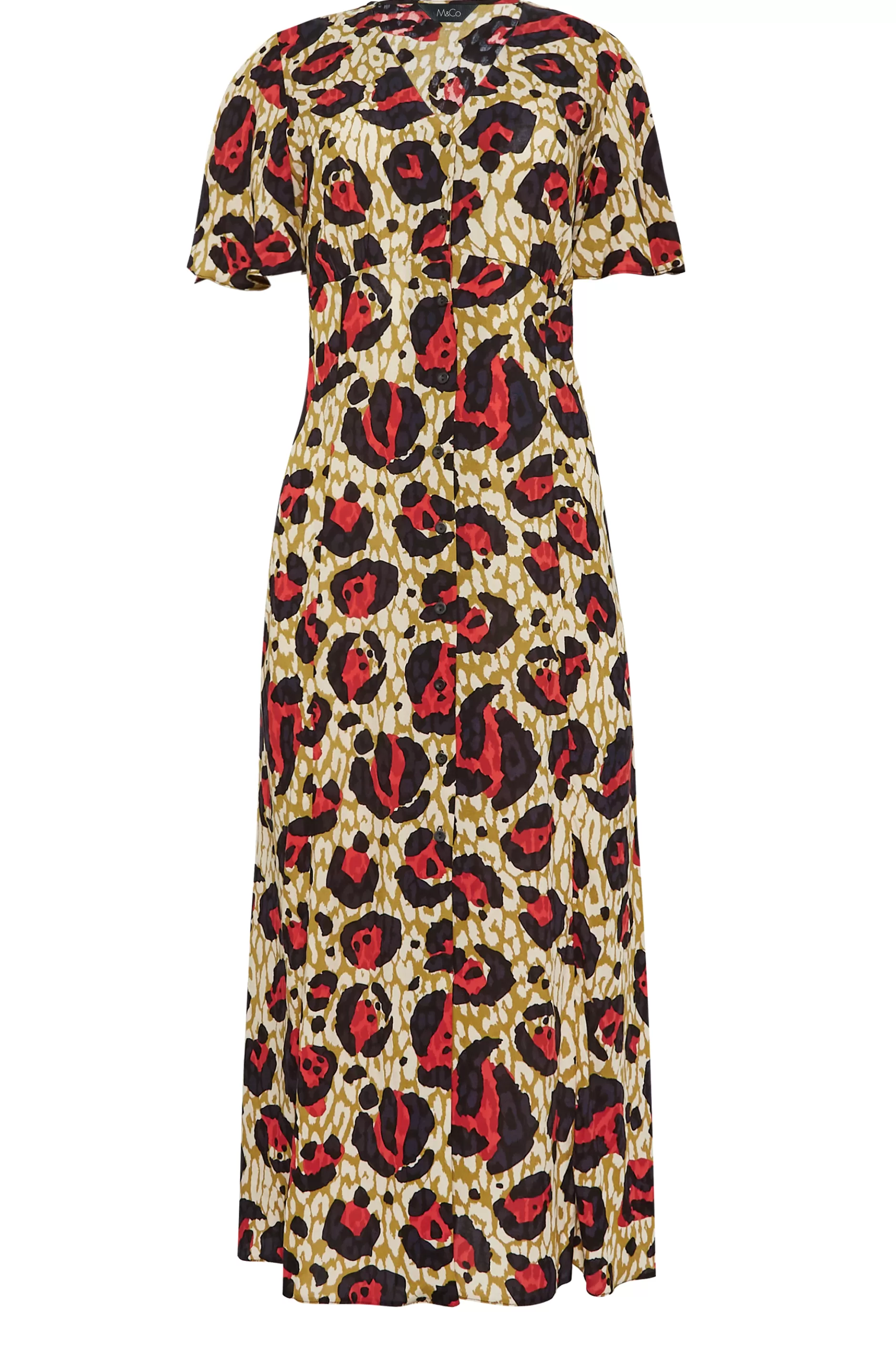 Women M&Co Midi Dresses> Womens Natural Brown & Red Animal Print Midi Button Through Tea Dress
