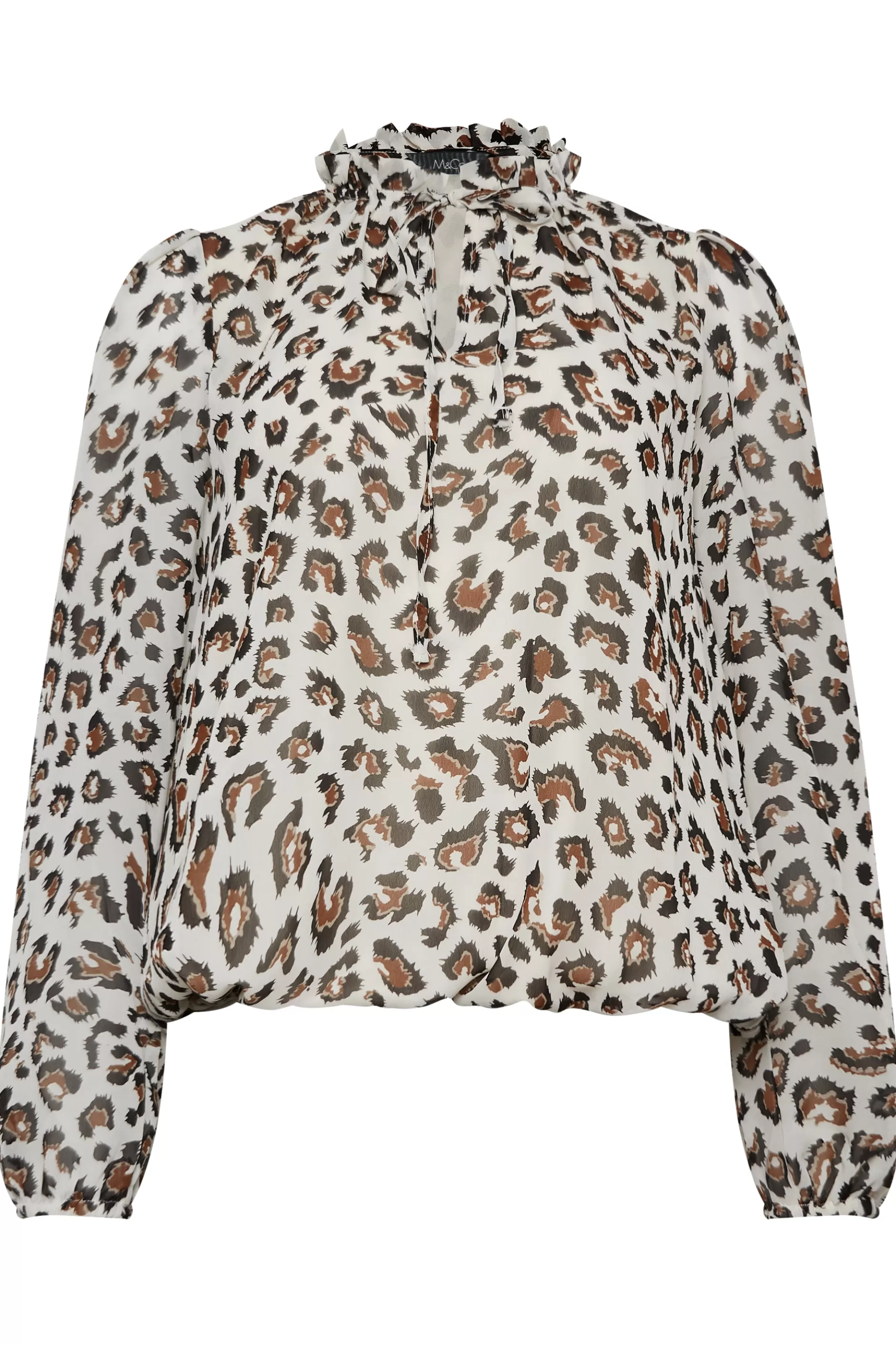Women M&Co Blouses> Womens Natural Brown Animal Print Tie Neck Blouse