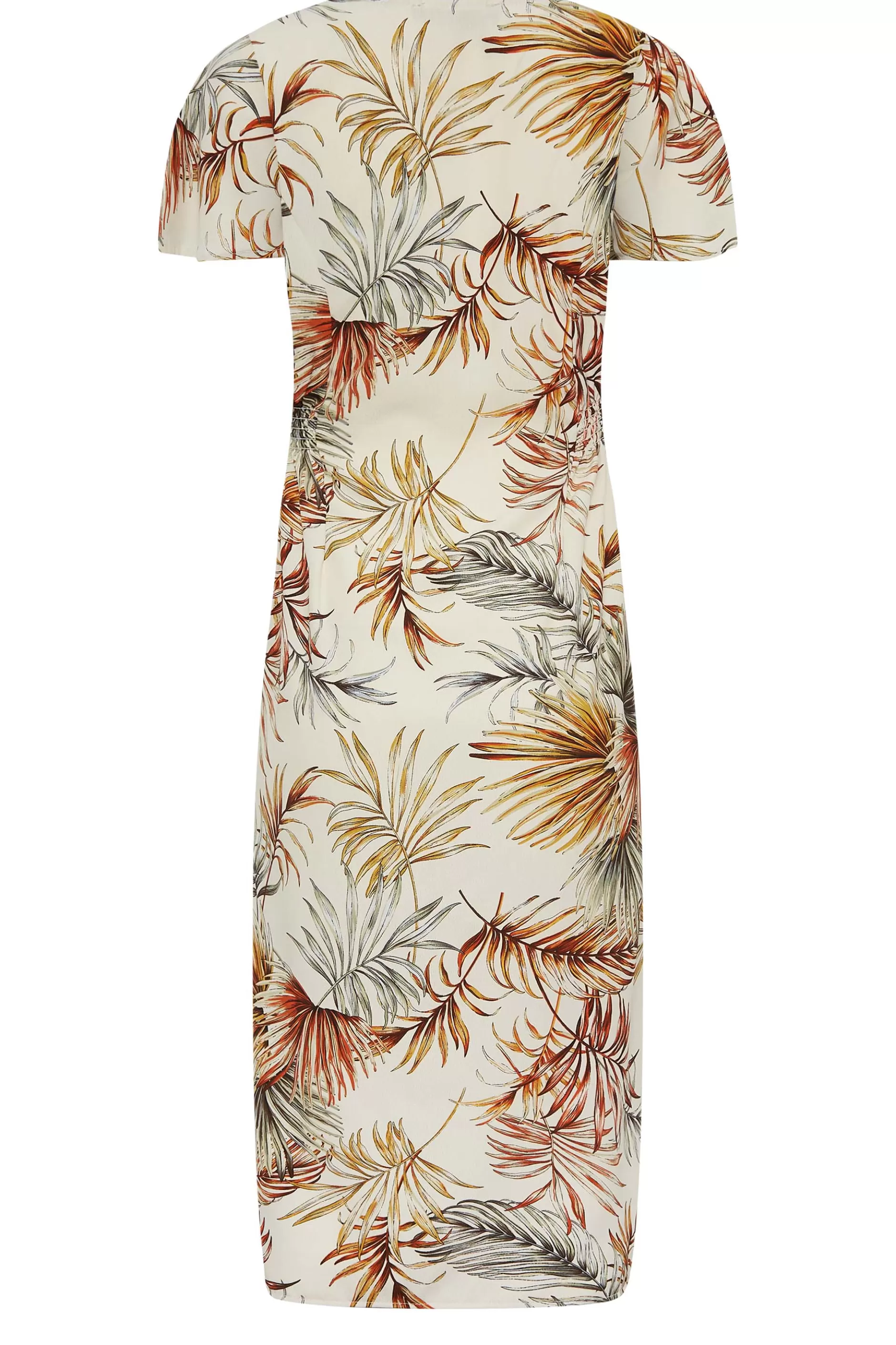 Women M&Co Wedding Guest Dresses> Womens Natural Brown Tropical Print Shirred Waist Midi Dress