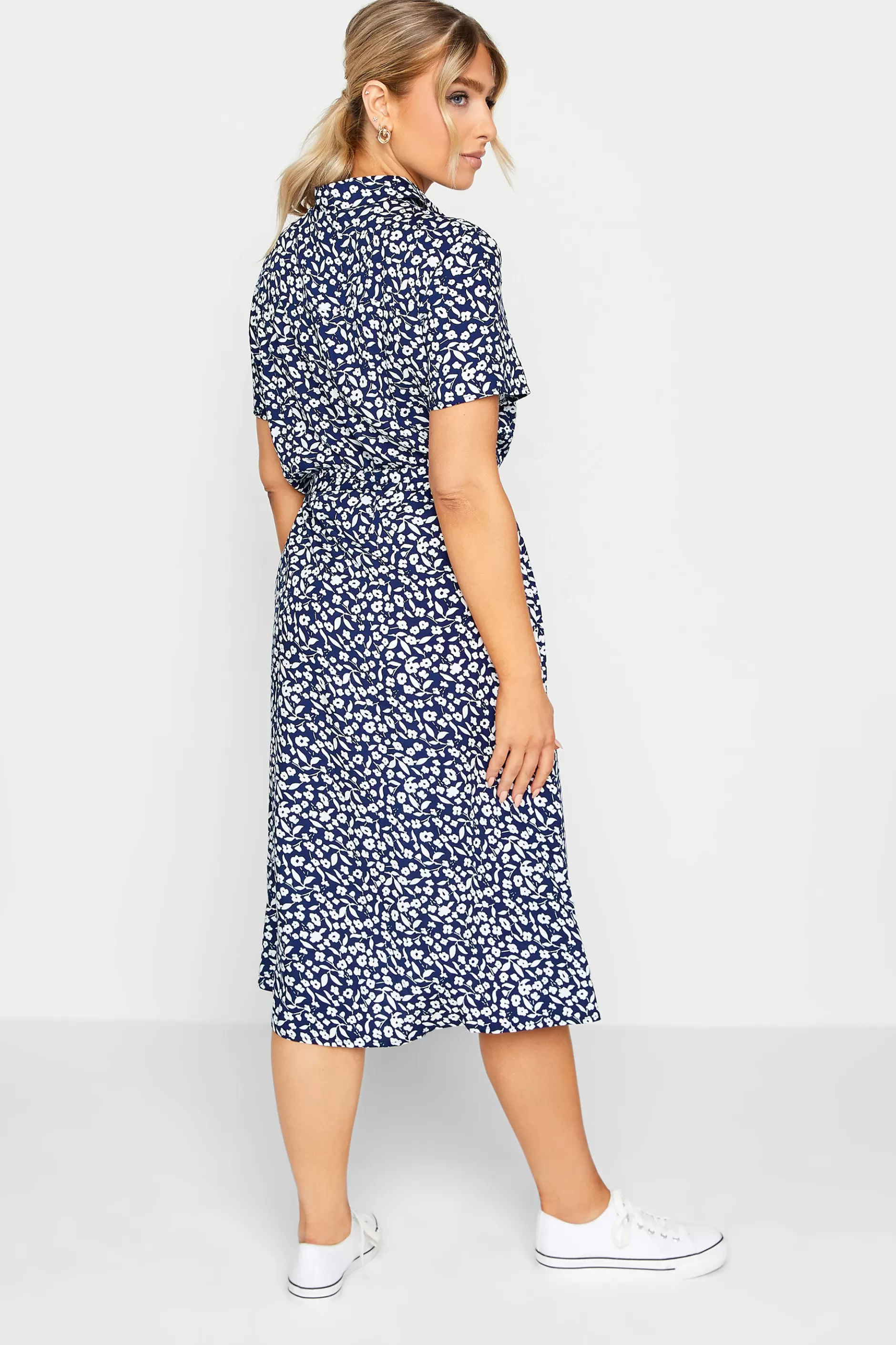 Women M&Co Shirt Dresses> Womens Navy Blue Ditsy Print Button Through Midi Dress