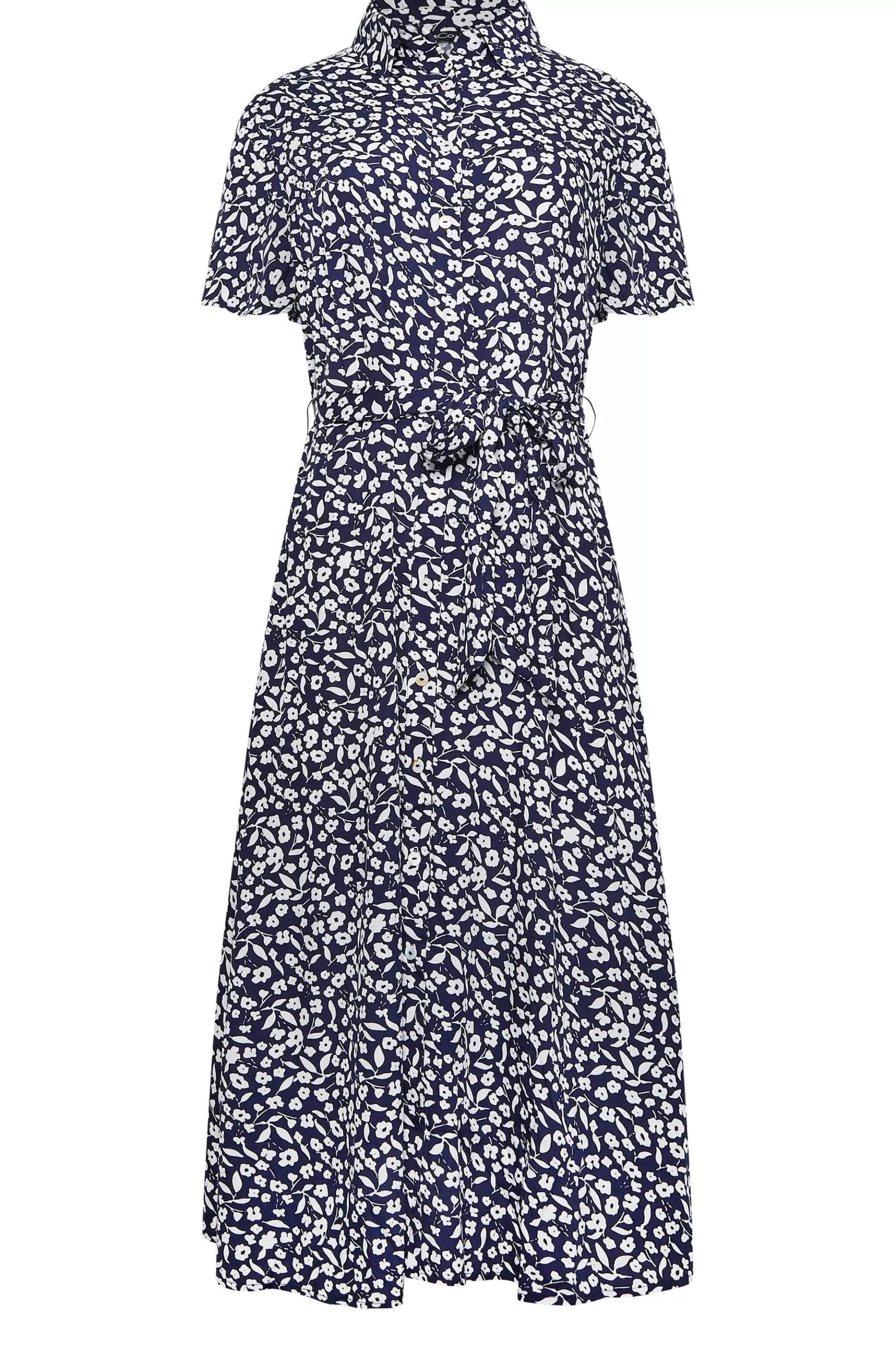 Women M&Co Shirt Dresses> Womens Navy Blue Ditsy Print Button Through Midi Dress