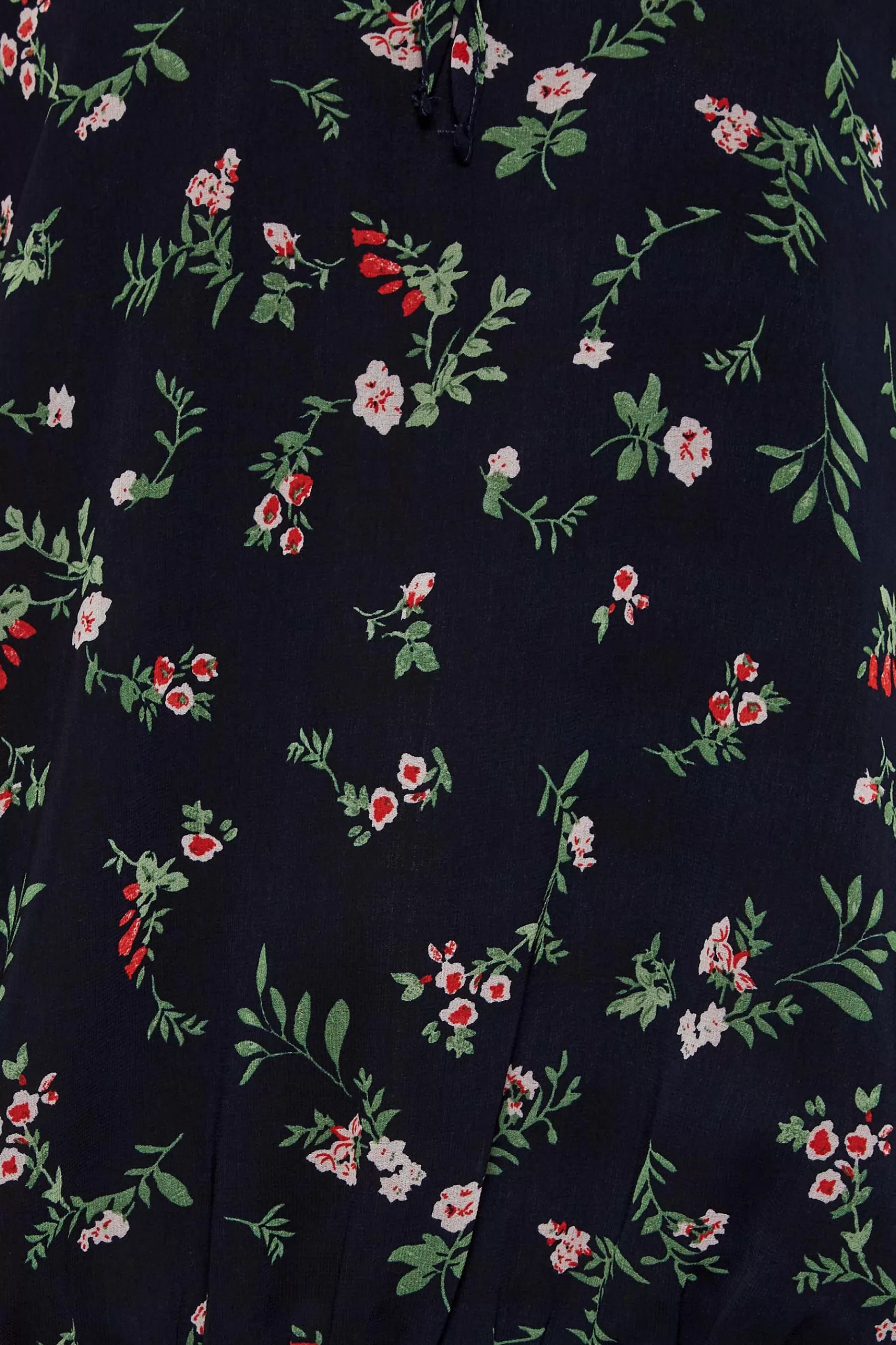 Women M&Co Long Sleeve Tops> Womens Navy Blue Floral Print Tie Neck Blouse