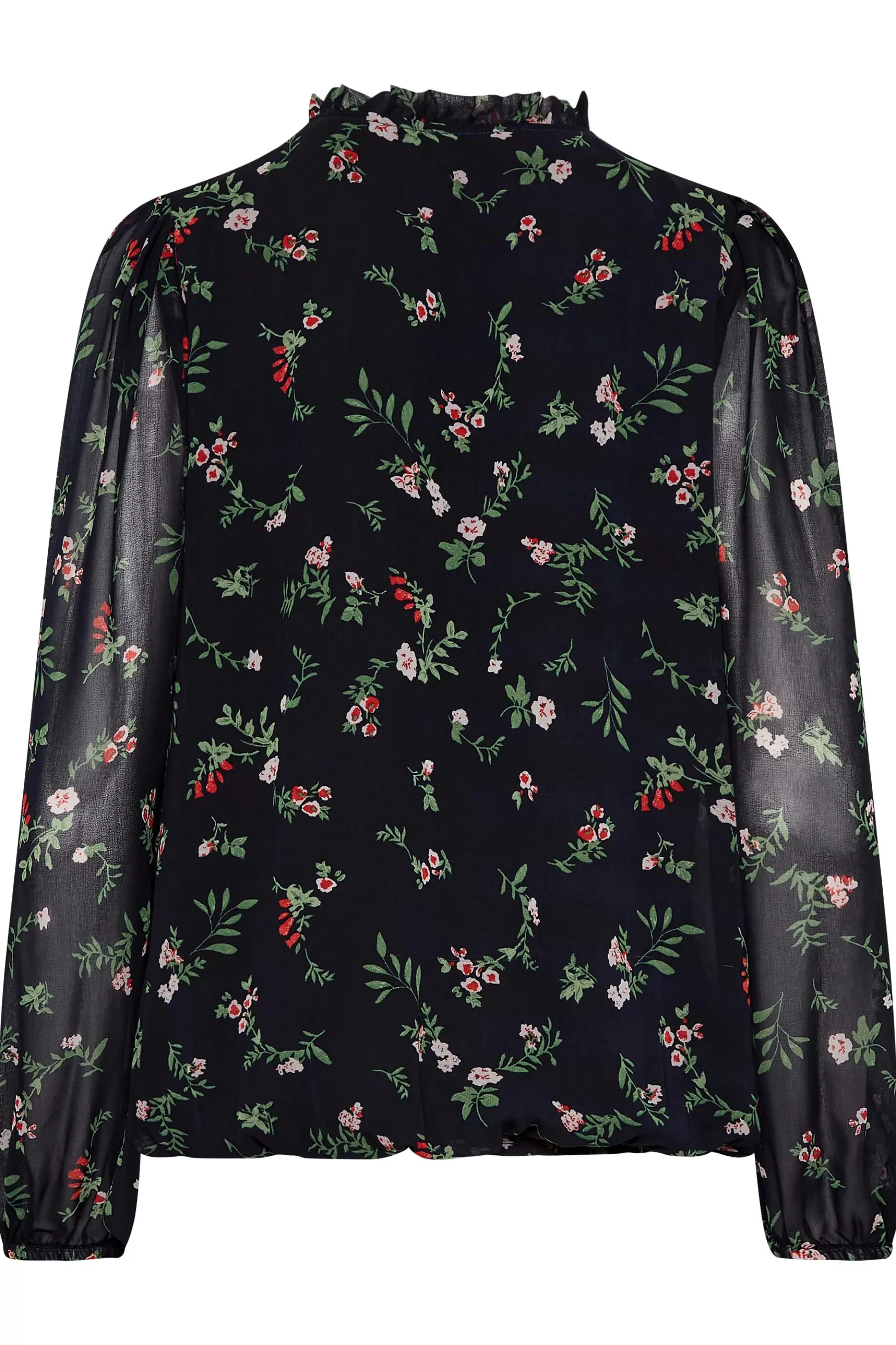 Women M&Co Long Sleeve Tops> Womens Navy Blue Floral Print Tie Neck Blouse