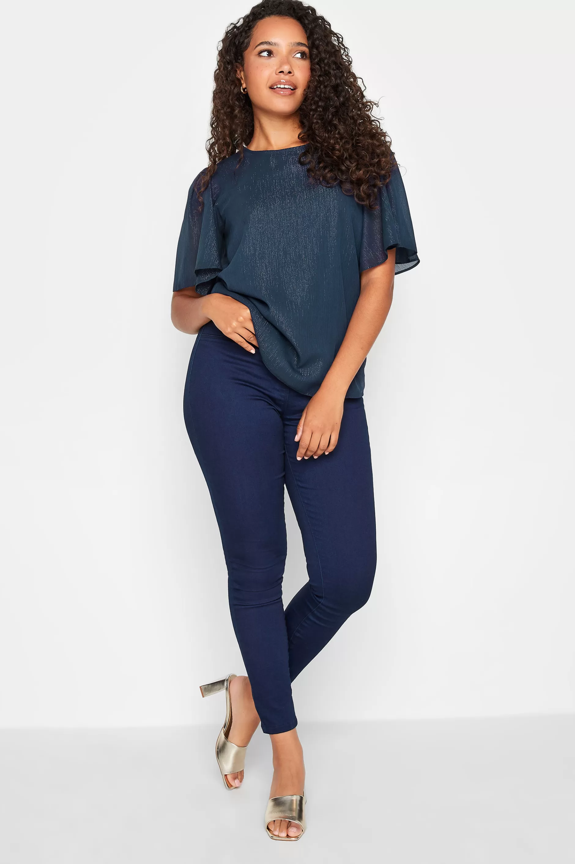 Women M&Co Blouses> Womens Navy Blue Glitter Blouse