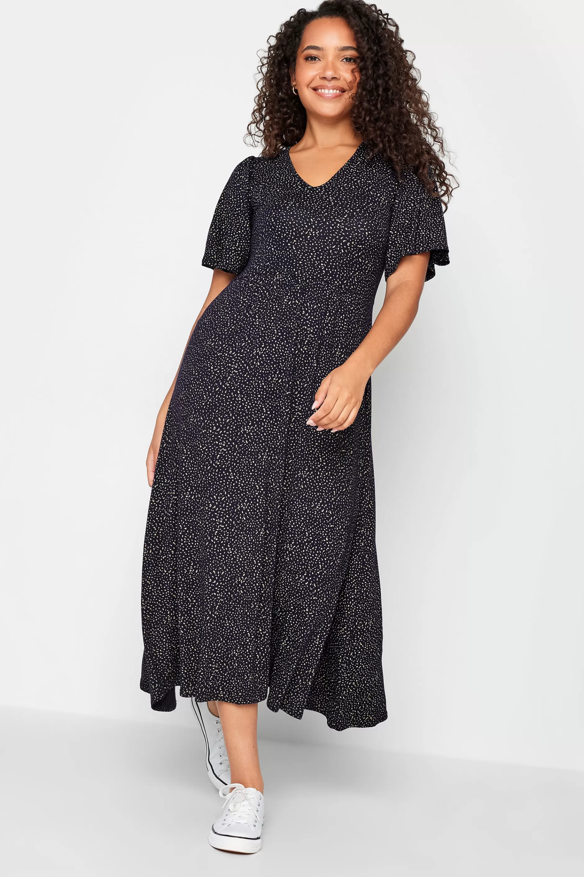 Women M&Co Maxi Dresses> Womens Navy Blue Polka Dot Maxi Dress