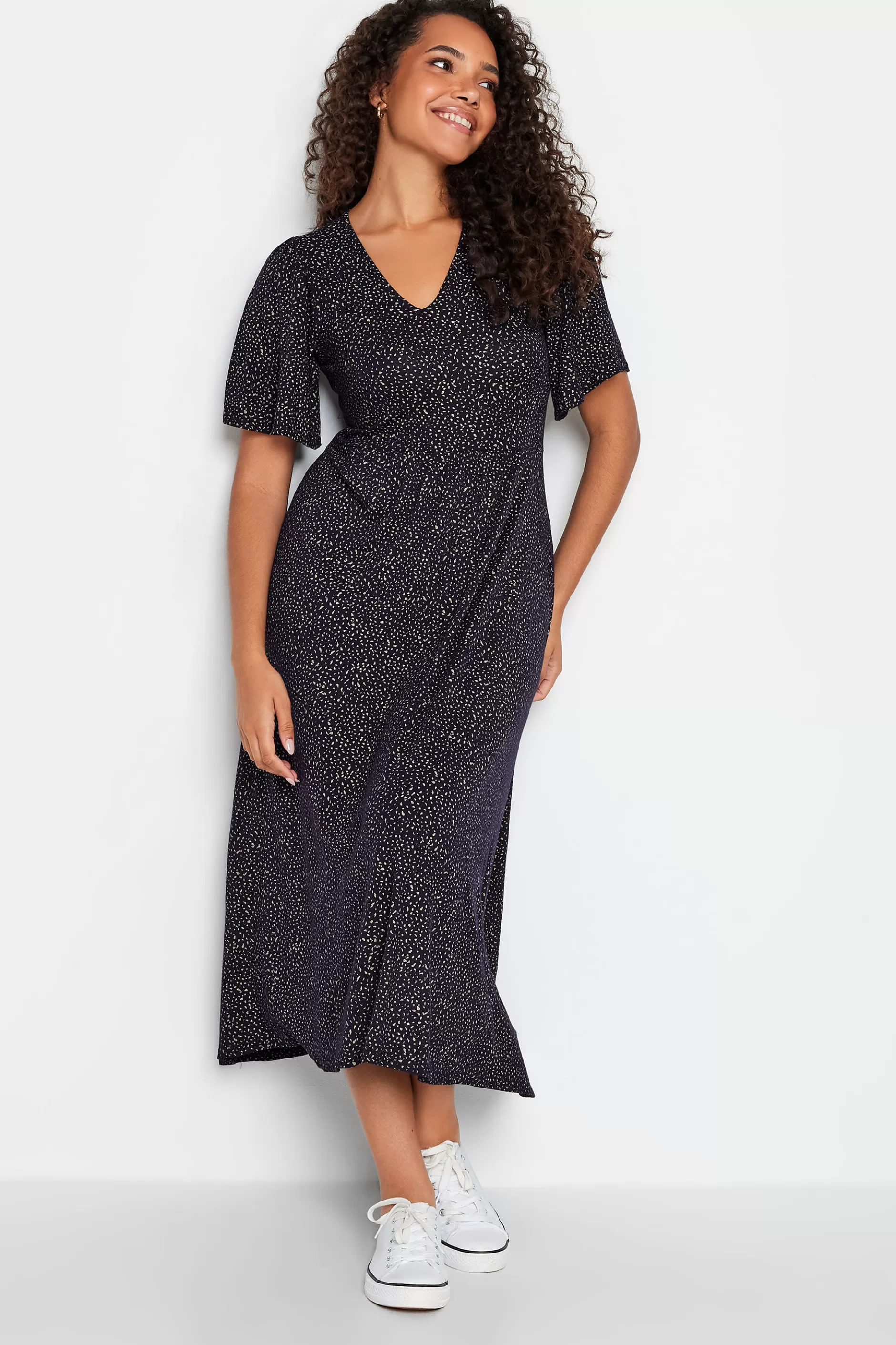 Women M&Co Maxi Dresses> Womens Navy Blue Polka Dot Maxi Dress