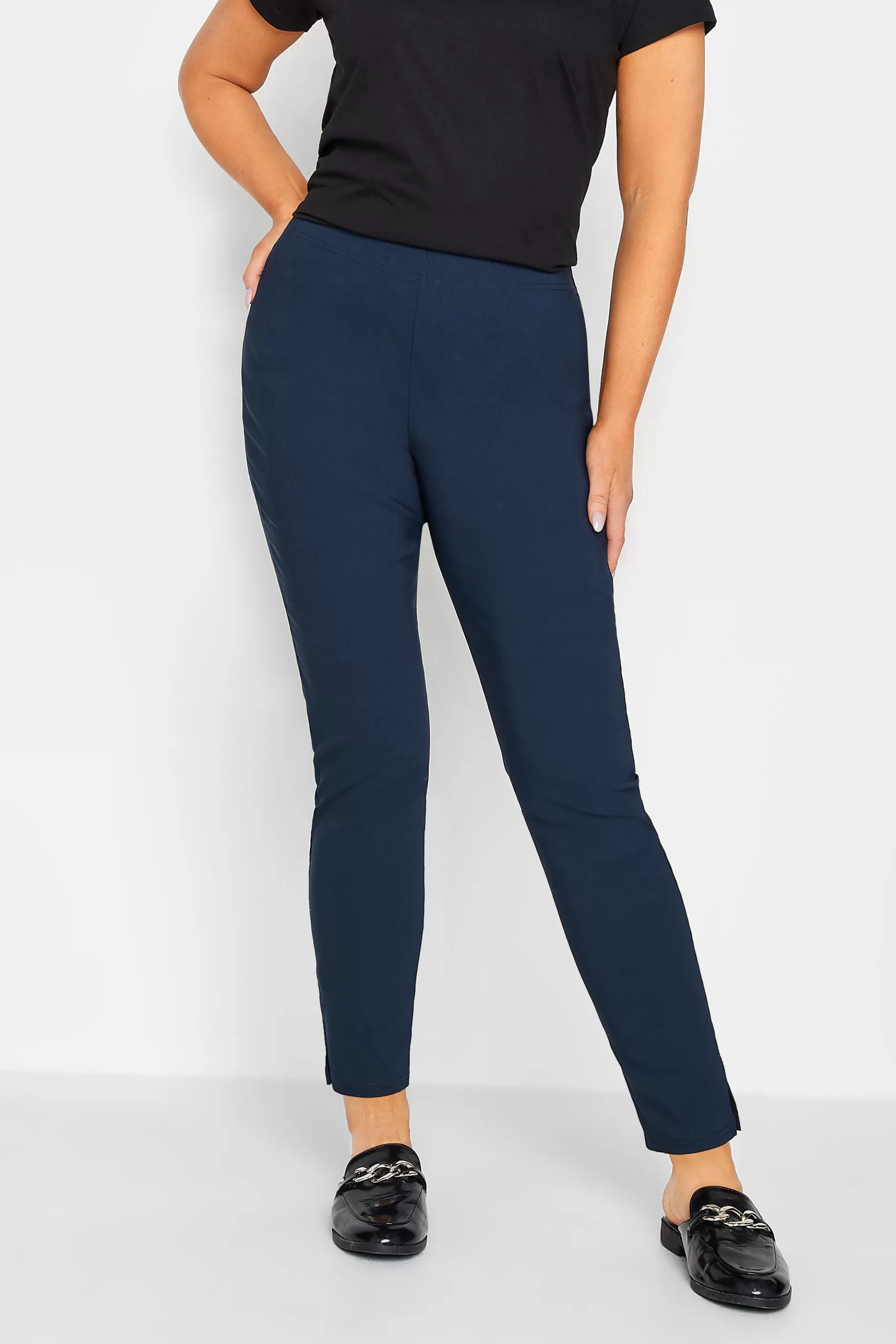 Women M&Co Trousers> Womens Navy Blue Stretch Bengaline Trousers