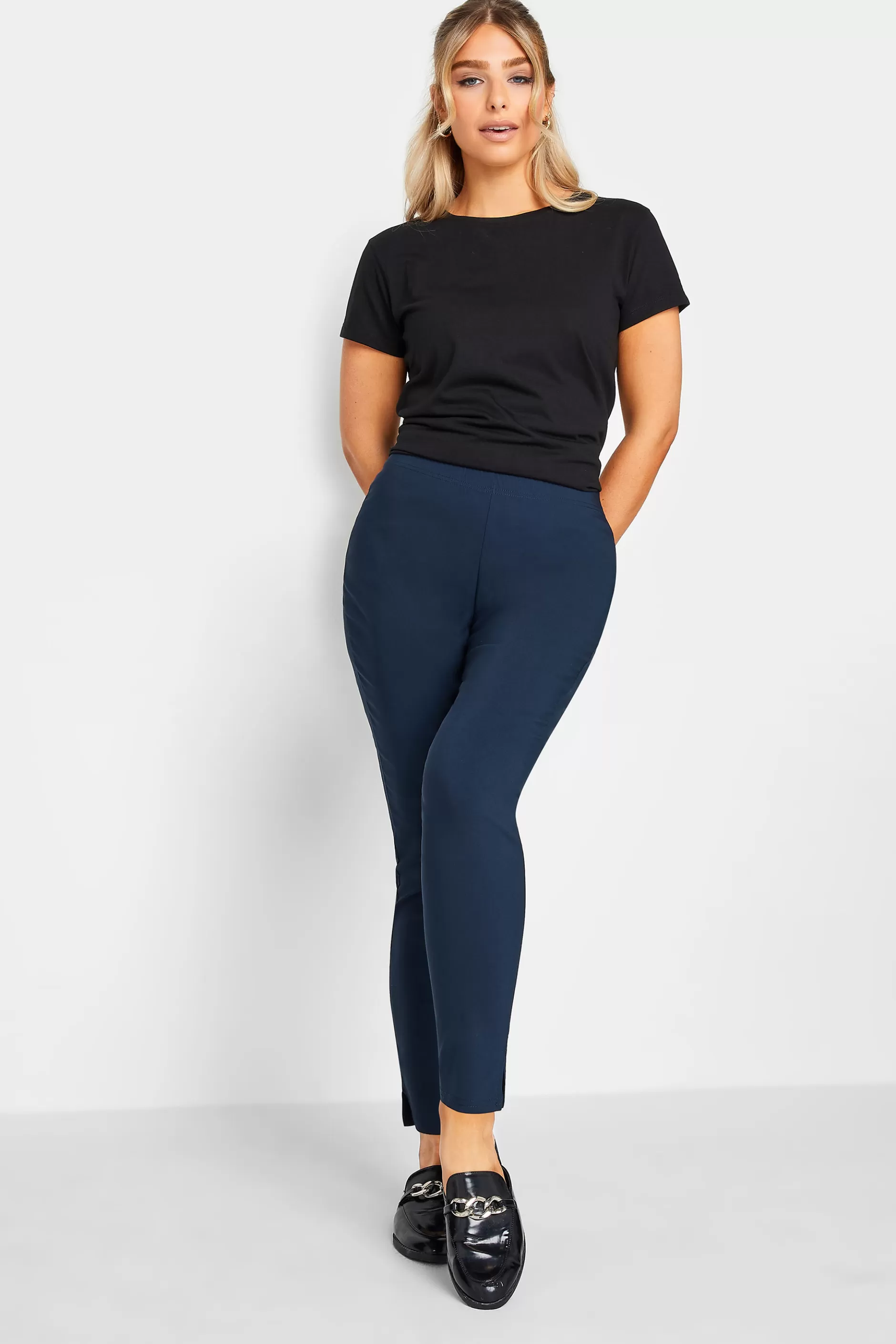 Women M&Co Trousers> Womens Navy Blue Stretch Bengaline Trousers