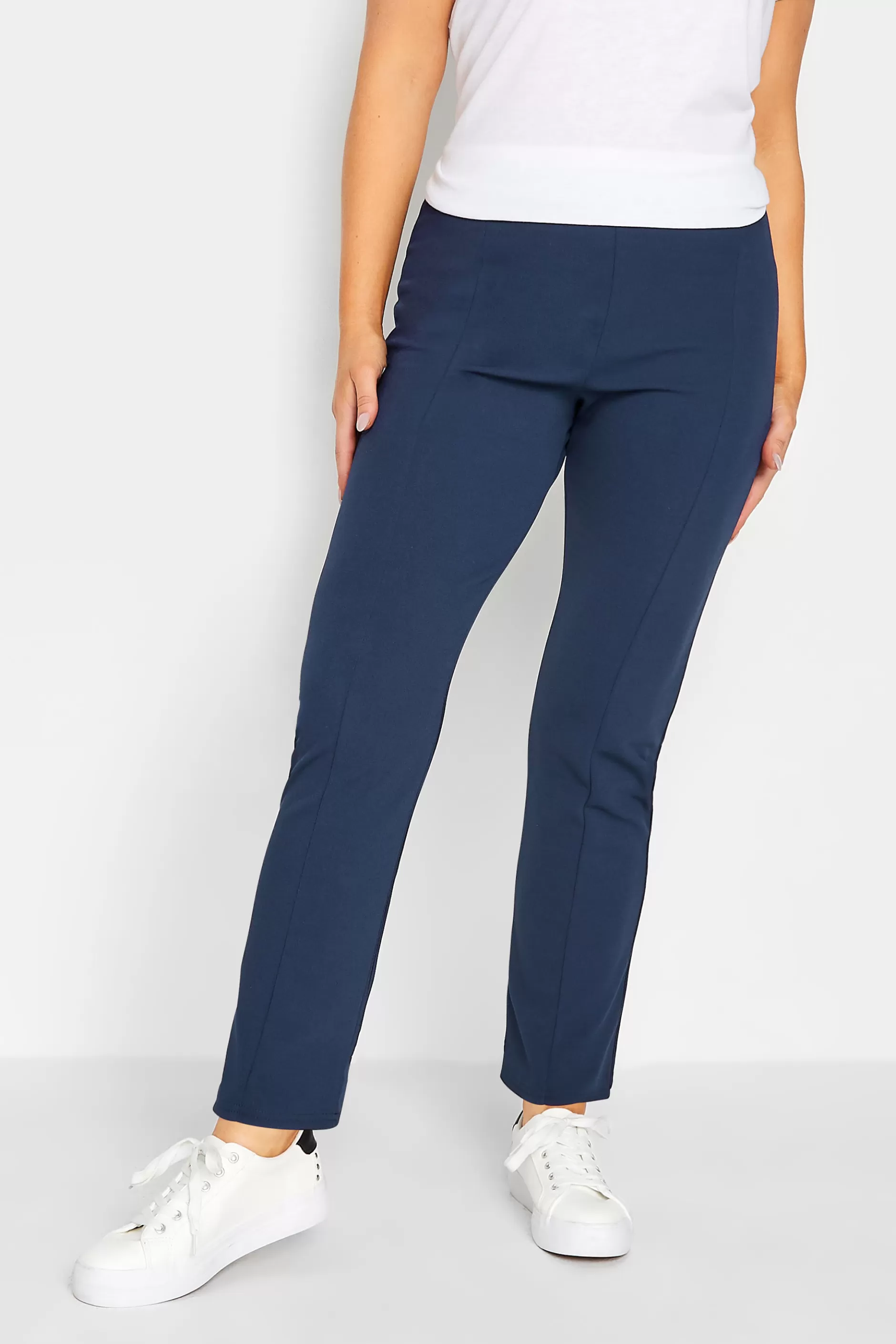 Women M&Co Trousers> Womens Navy Blue Stretch Tapered Trousers