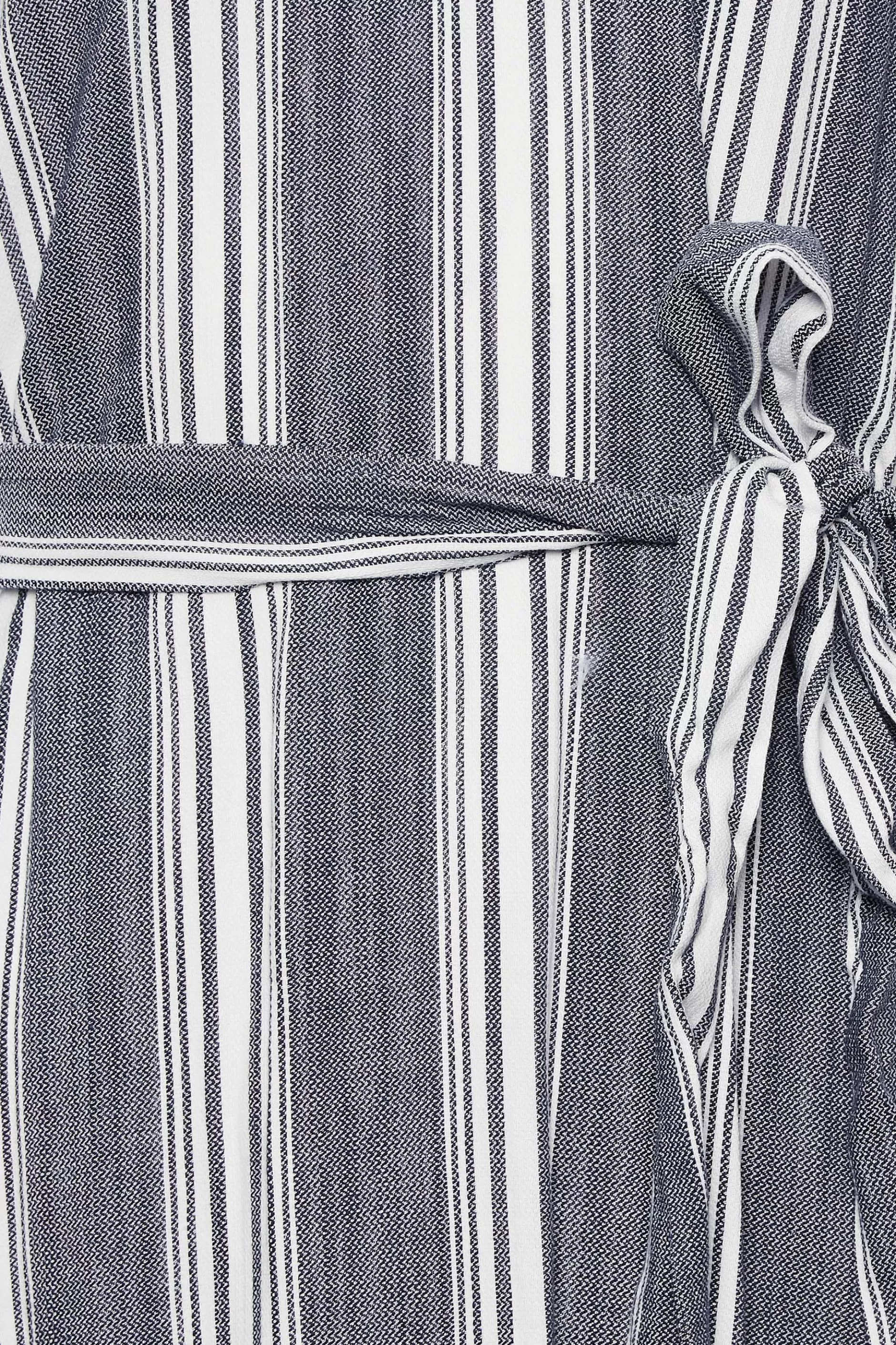Women M&Co Shirt Dresses> Womens Navy Blue Stripe Print Tie Waist Tunic Dress
