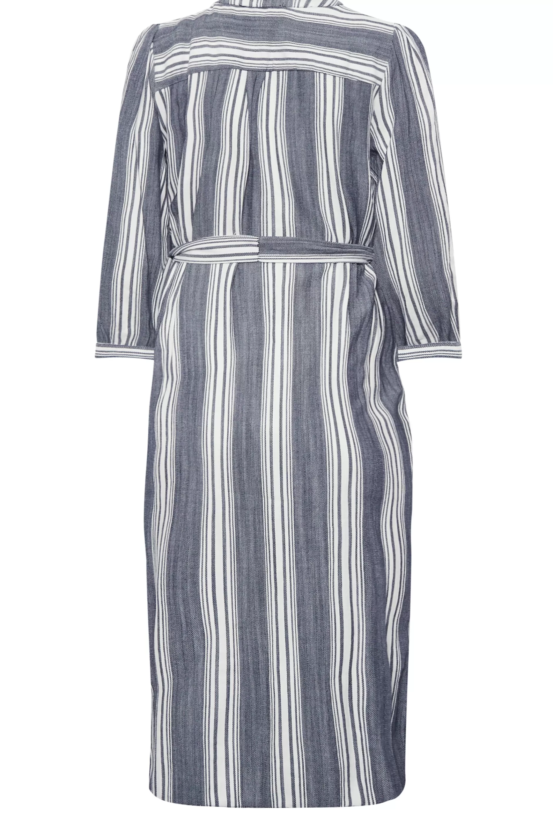 Women M&Co Shirt Dresses> Womens Navy Blue Stripe Print Tie Waist Tunic Dress