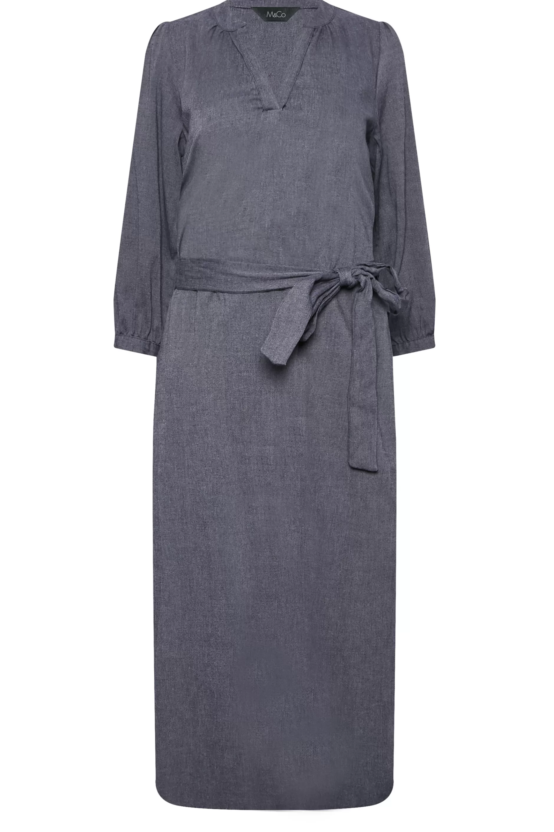 Women M&Co Shirt Dresses> Womens Navy Blue Tie Waist Midi Tunic Dress