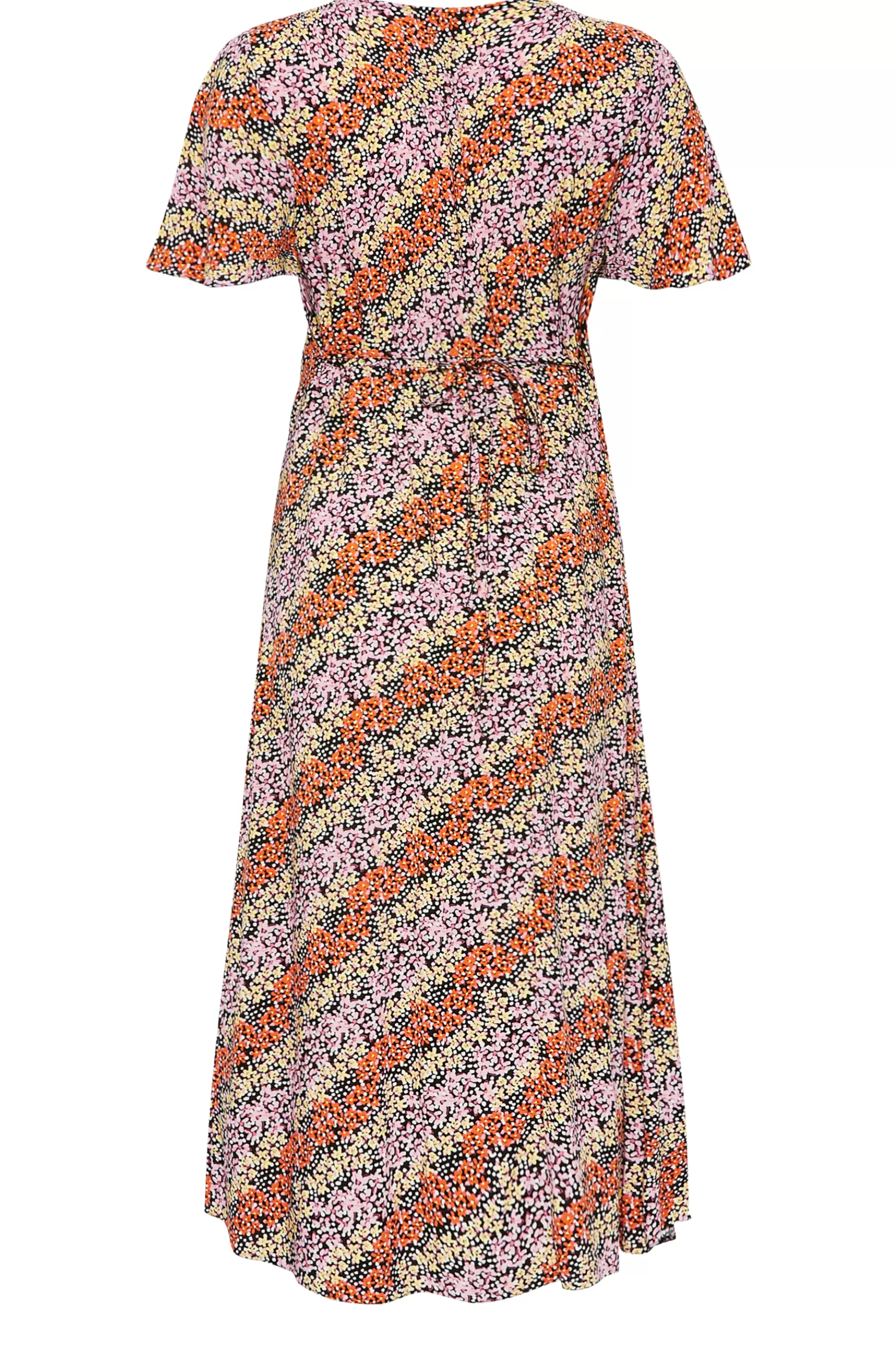Women M&Co Midi Dresses> Womens Orange Ditsy Floral Print Midi Button Through Tea Dress