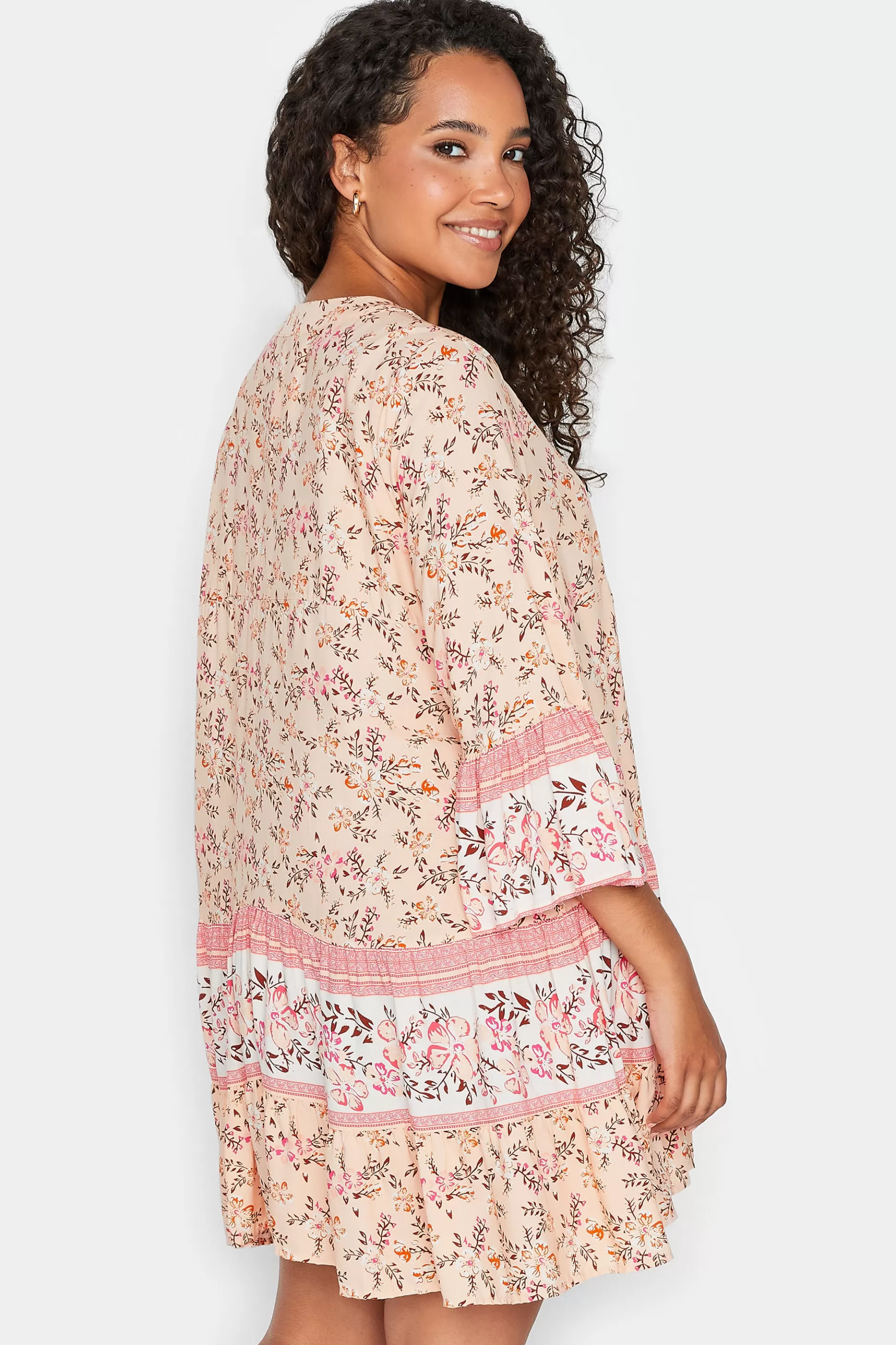 Women M&Co Shirt Dresses> Womens Orange Floral Print Tiered Swing Dress