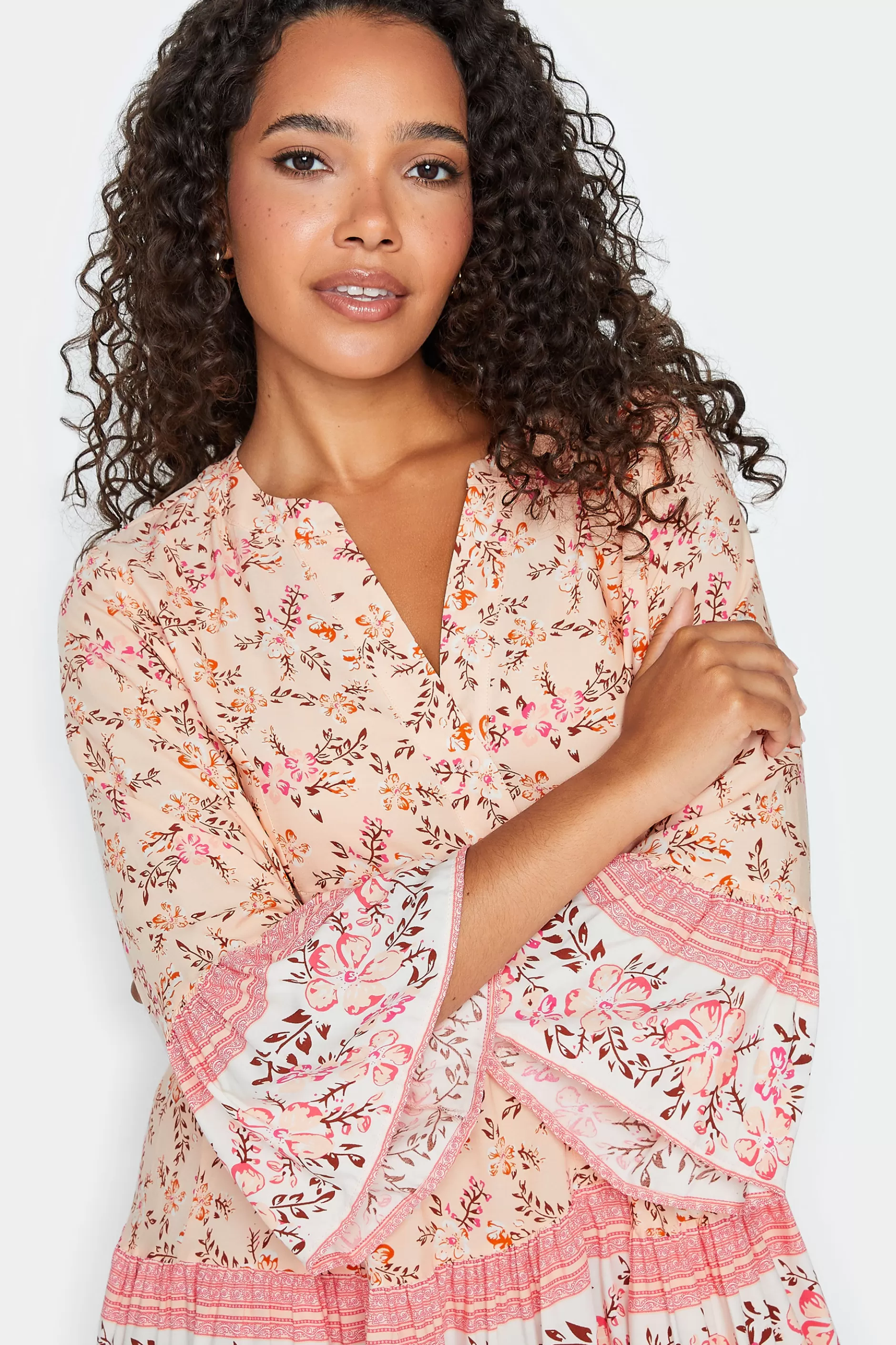 Women M&Co Shirt Dresses> Womens Orange Floral Print Tiered Swing Dress