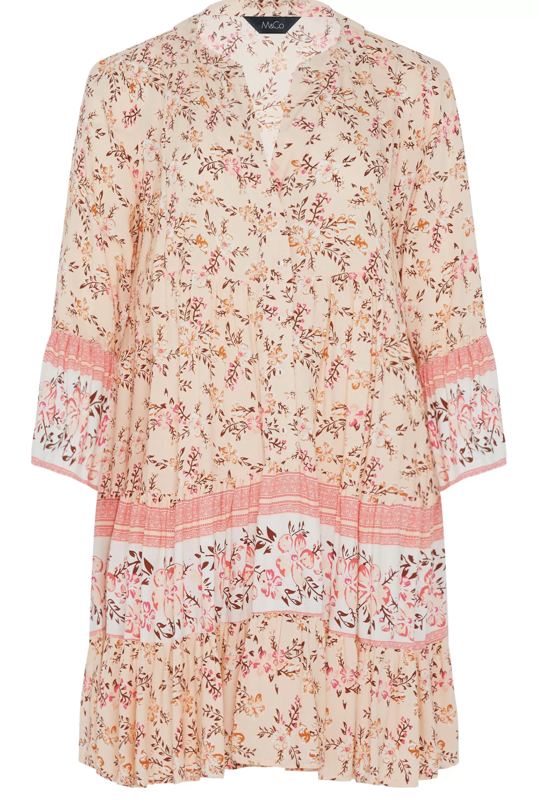 Women M&Co Shirt Dresses> Womens Orange Floral Print Tiered Swing Dress
