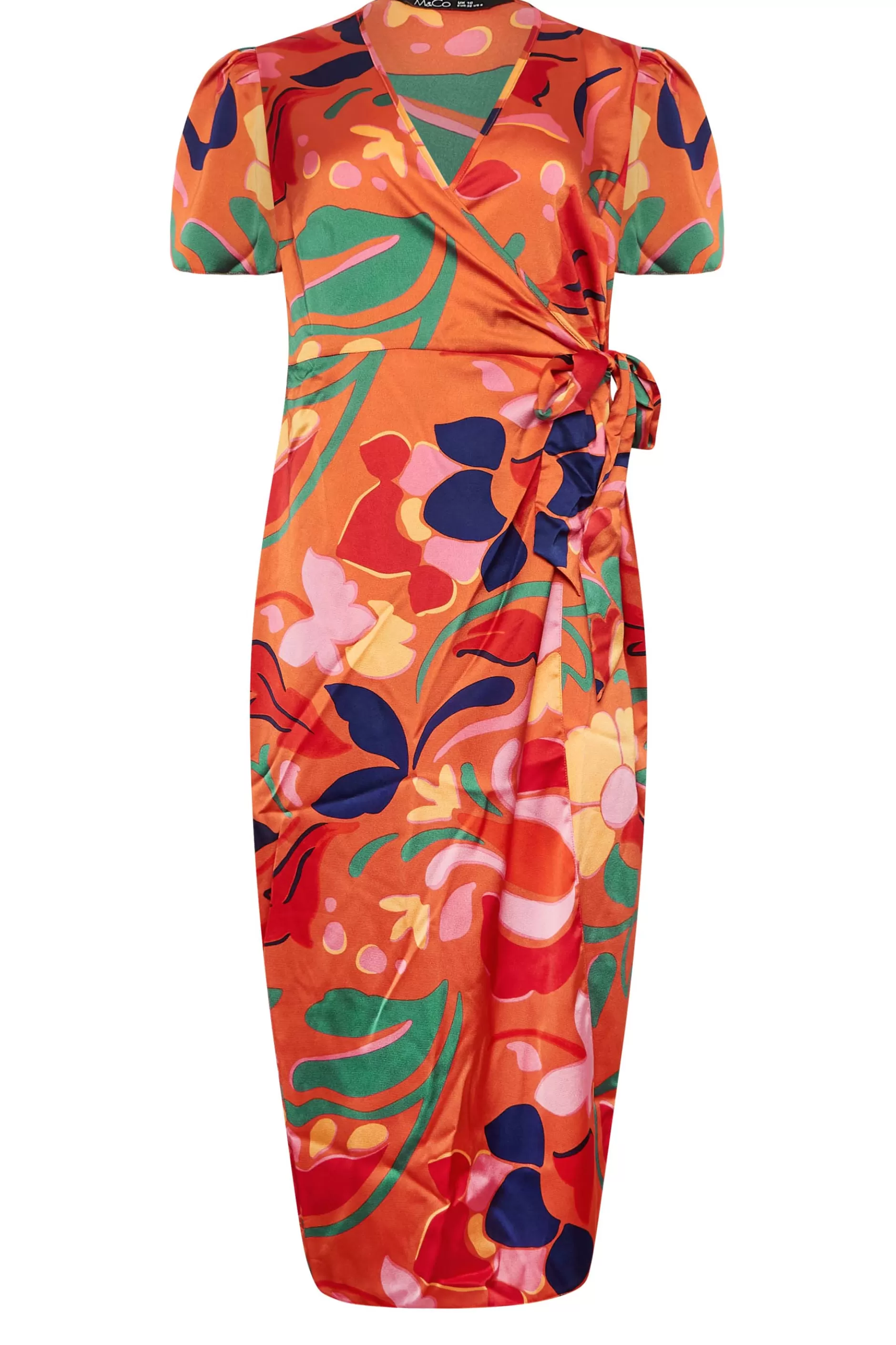 Women M&Co Wedding Guest Dresses> Womens Orange Floral Print Wrap Dress