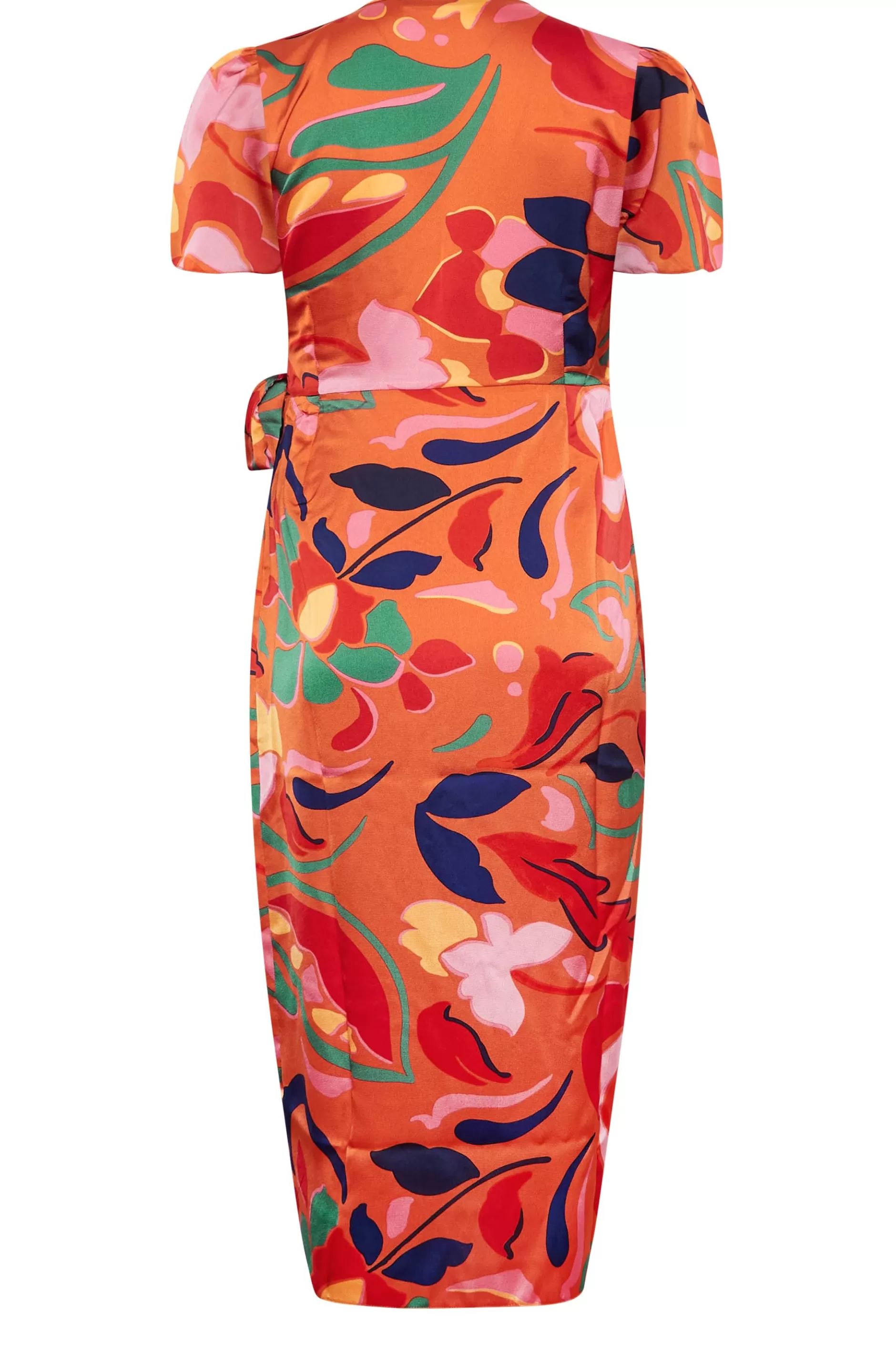 Women M&Co Wedding Guest Dresses> Womens Orange Floral Print Wrap Dress