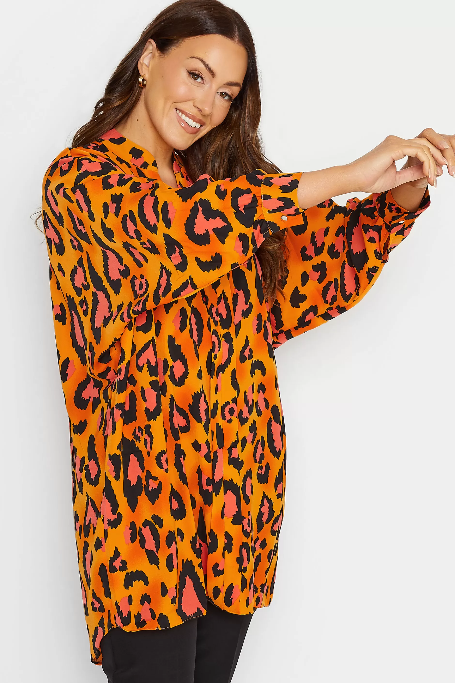 Women M&Co Shirts> Womens Orange Leopard Print Blouse