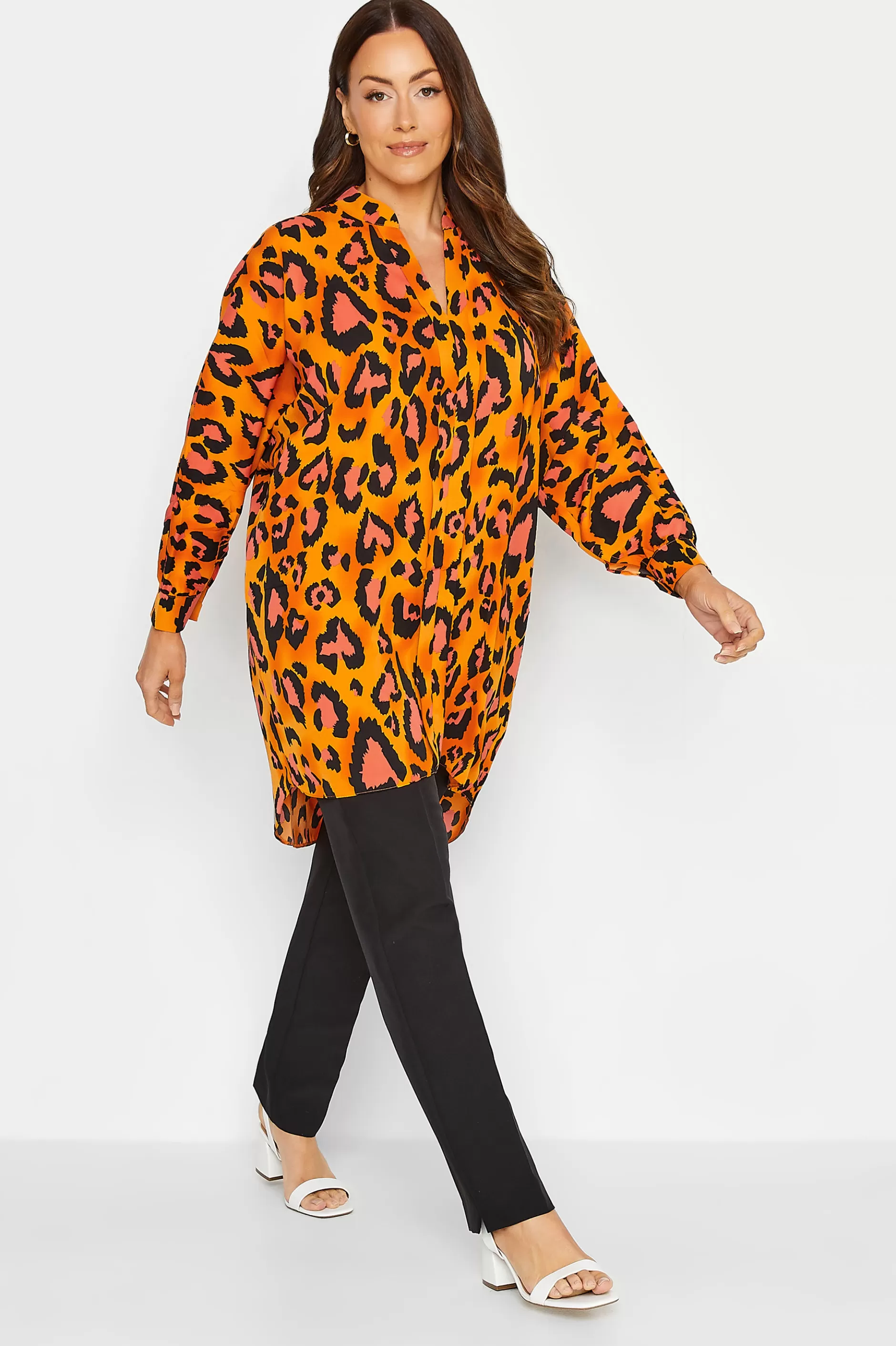 Women M&Co Shirts> Womens Orange Leopard Print Blouse