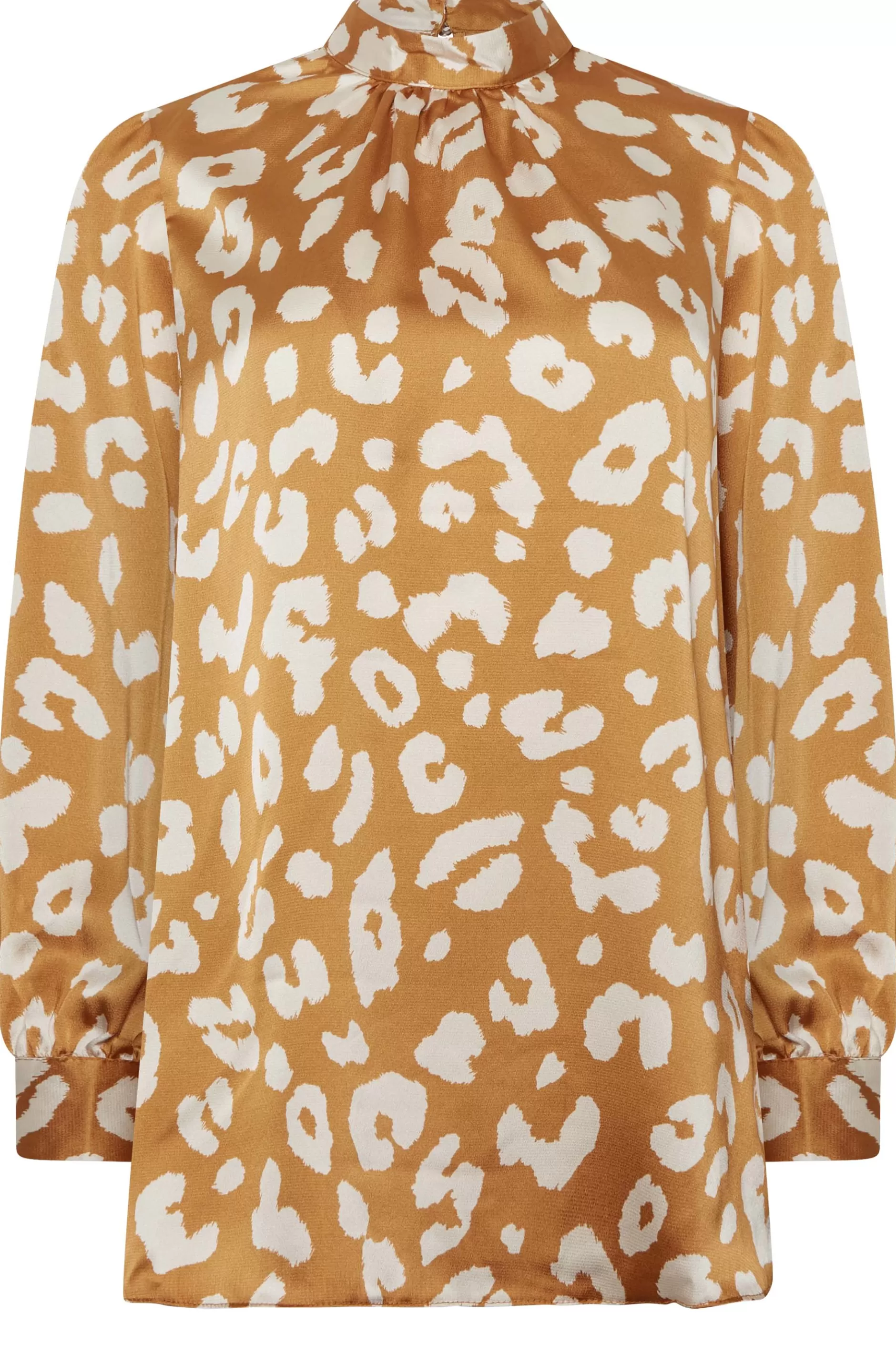 Women M&Co Long Sleeve Tops> Womens Orange Leopard Print High Neck Satin Blouse
