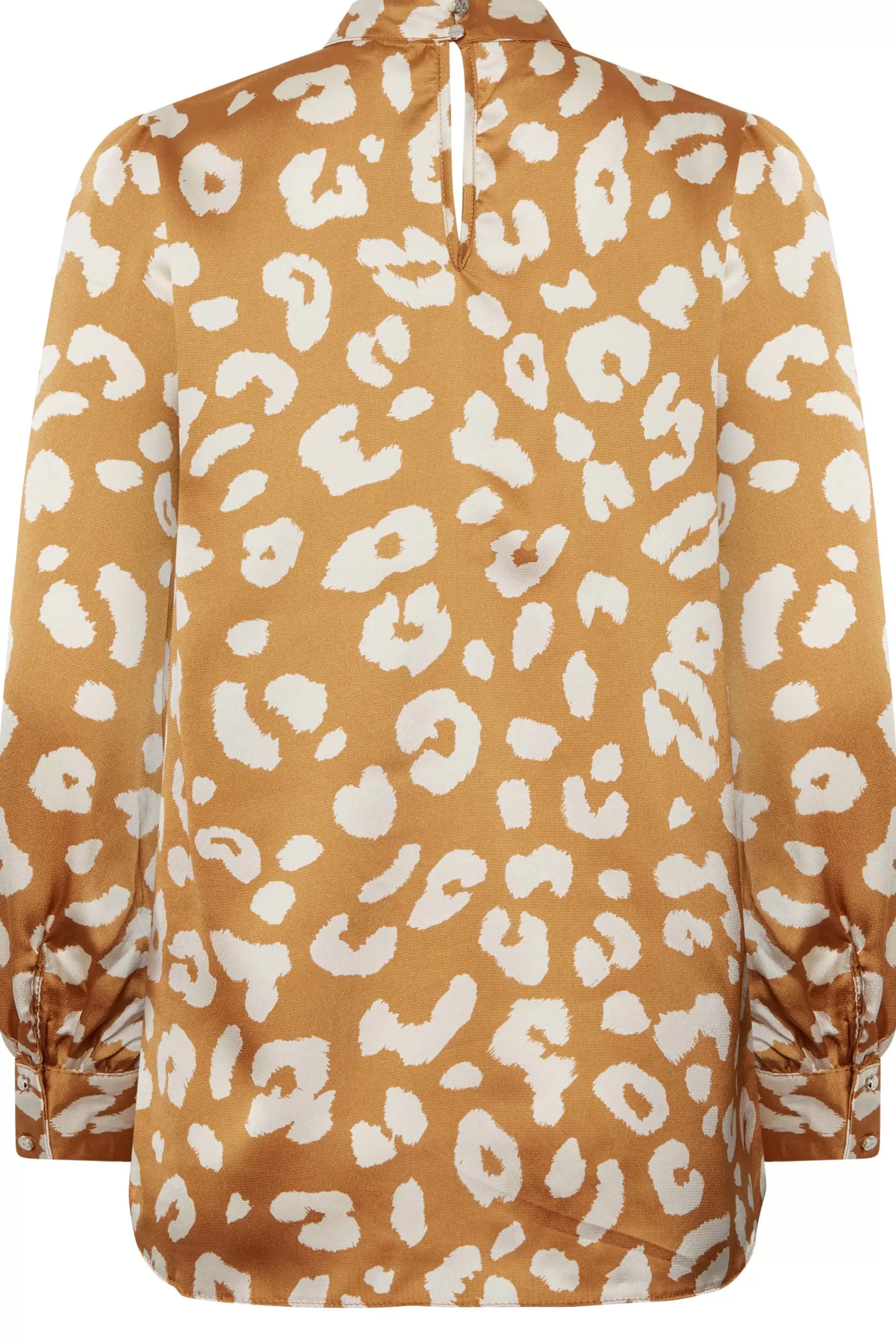 Women M&Co Long Sleeve Tops> Womens Orange Leopard Print High Neck Satin Blouse