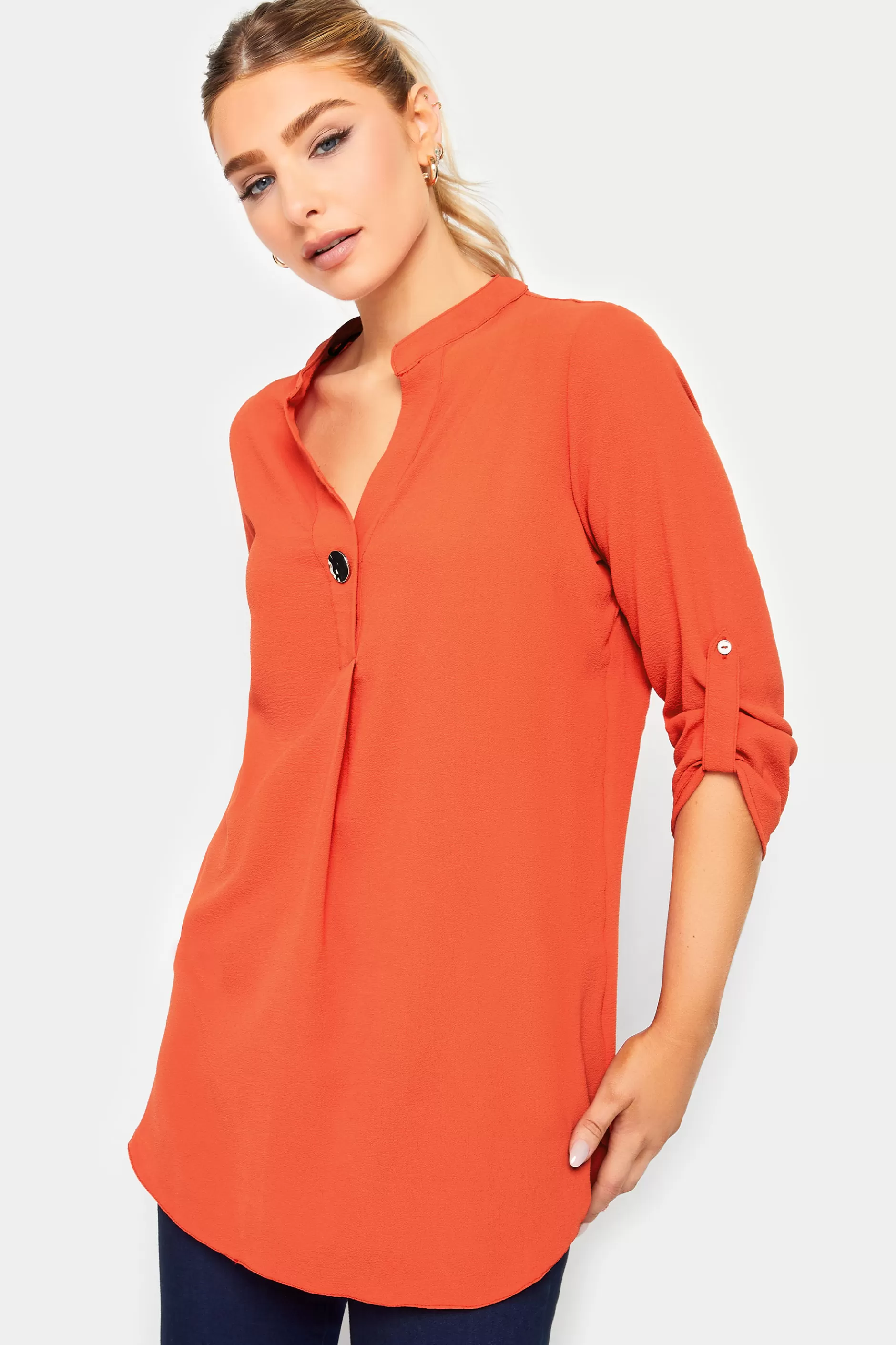 Women M&Co Shirts> Womens Orange Long Sleeve Button Blouse